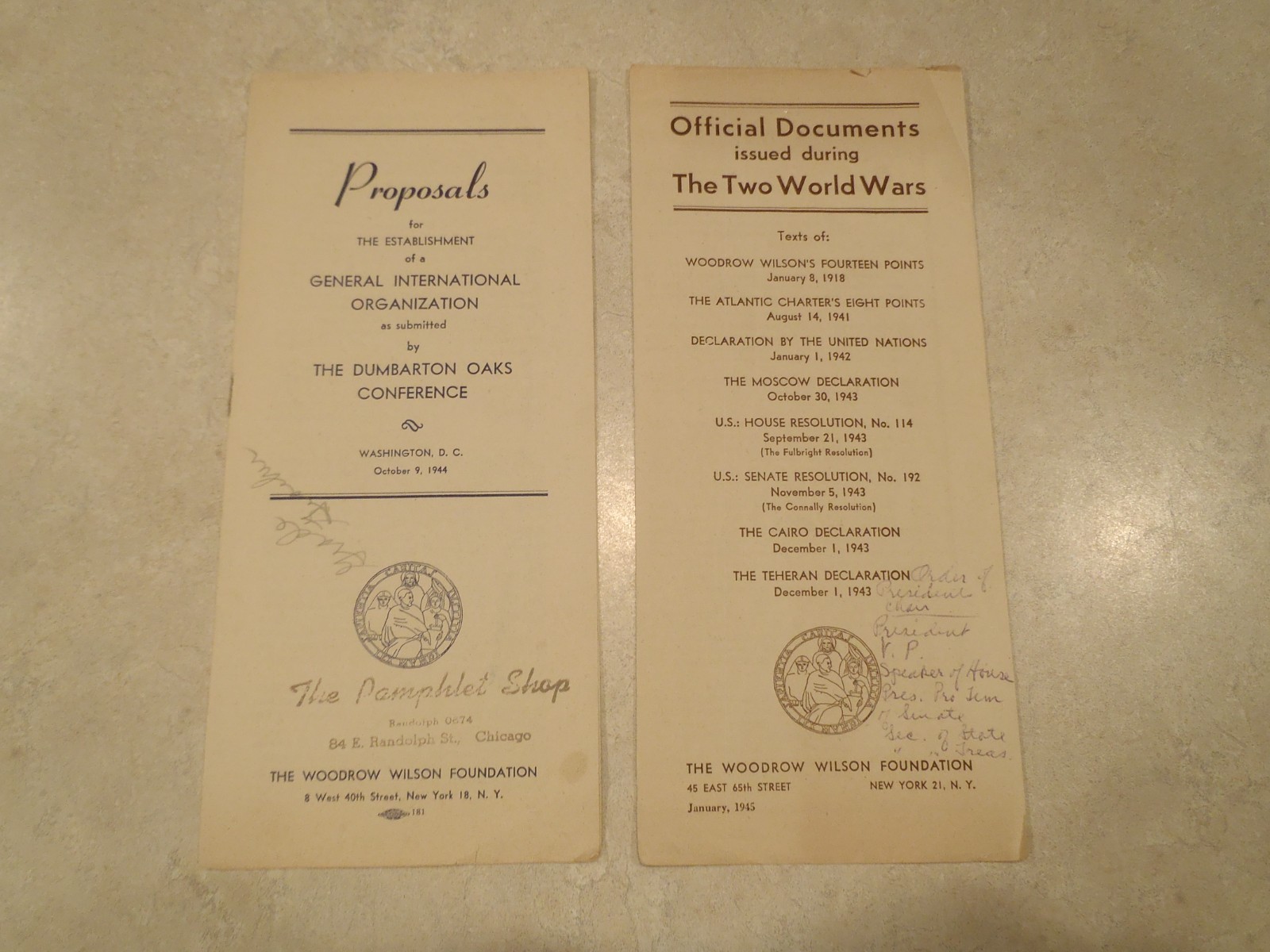 Woodrow Wilson Foundation 1944 United Nations 1945 Documents World Wars Pamphlet Woodrow Wilson Foundation 1944 United Nations 1945 Documents World Wars Pamphlet