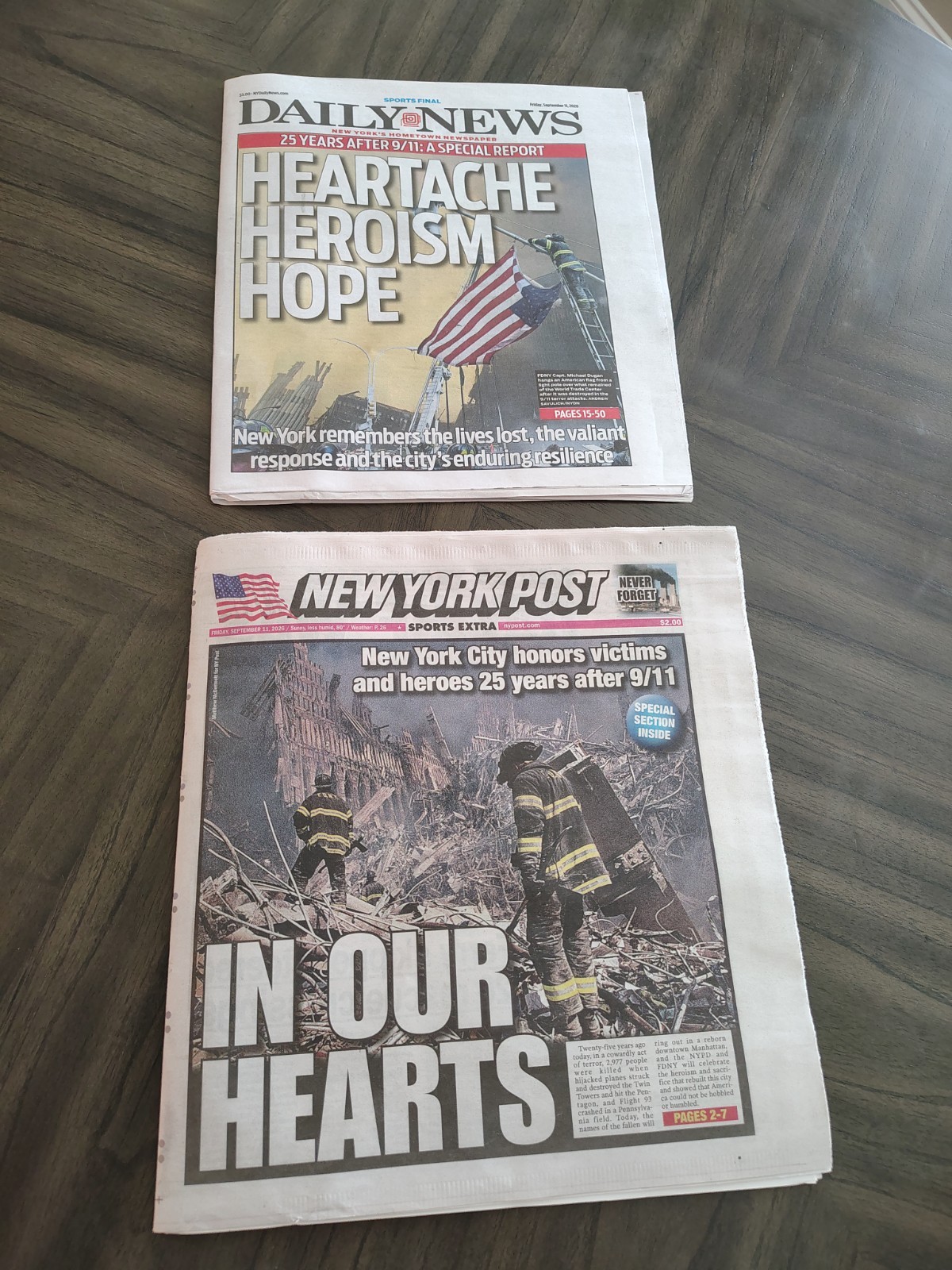 September 11th 25 Years later, New York Daily News And The New York Post 9/11/26