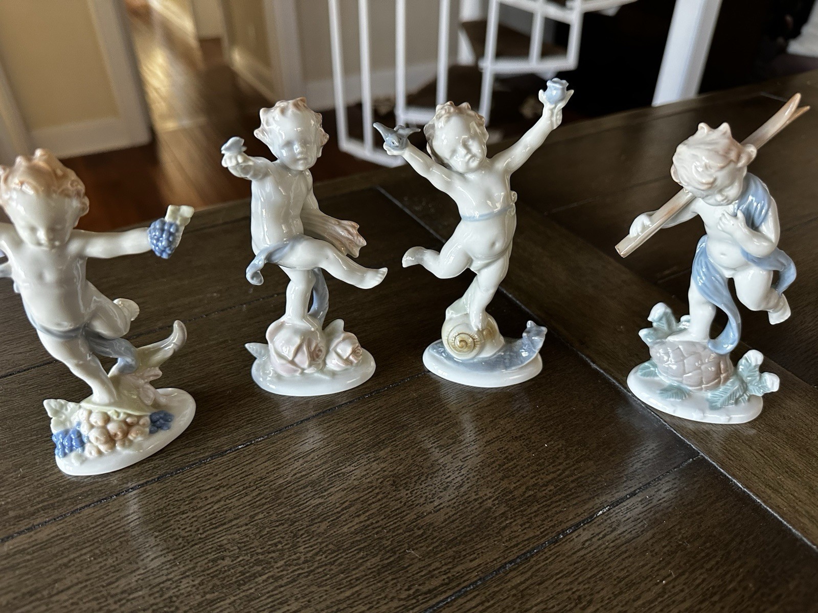 Vintage Metzler Ortloff Set of Four Seasons Cherub Figurines, German Porcelain
