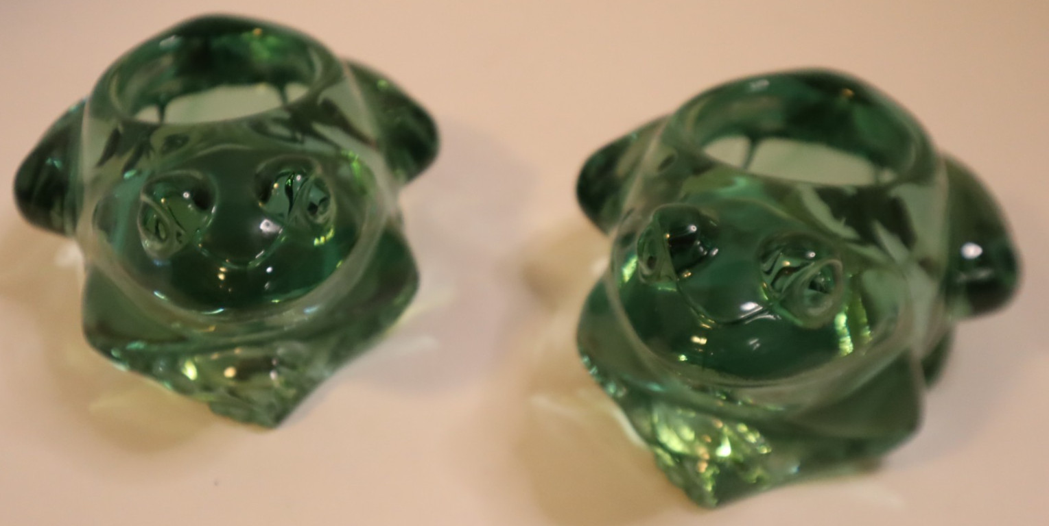 Vintage Pair Indiana Glass Green Frog Votive Candle Holders Heavy Made in USA Vintage Pair Indiana Glass Green Frog Votive Candle Holders Heavy Made in USA