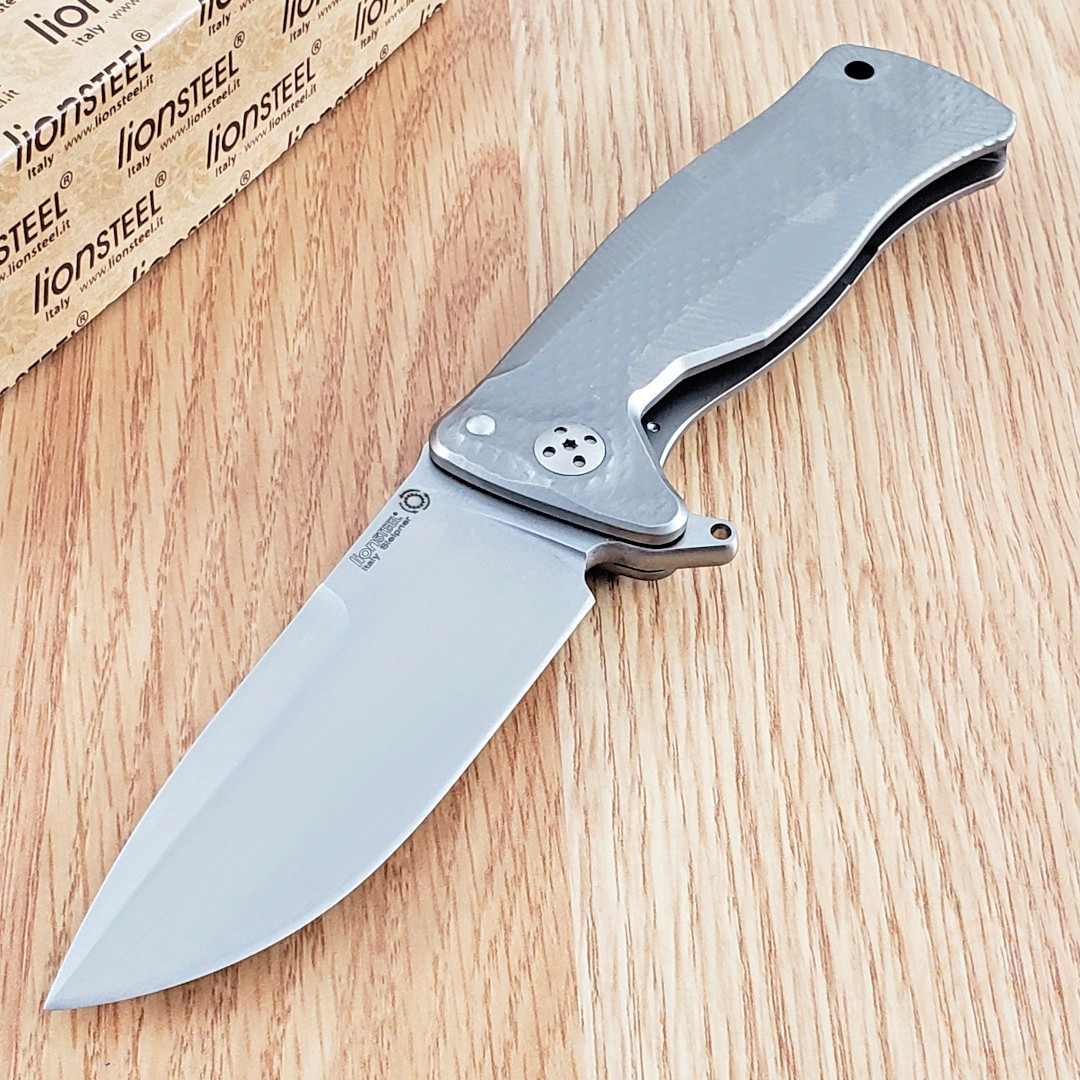 LionSTEEL SR11 Folding Knife 3.75 Sleipner Tool Steel Blade Gray Titanium Handle