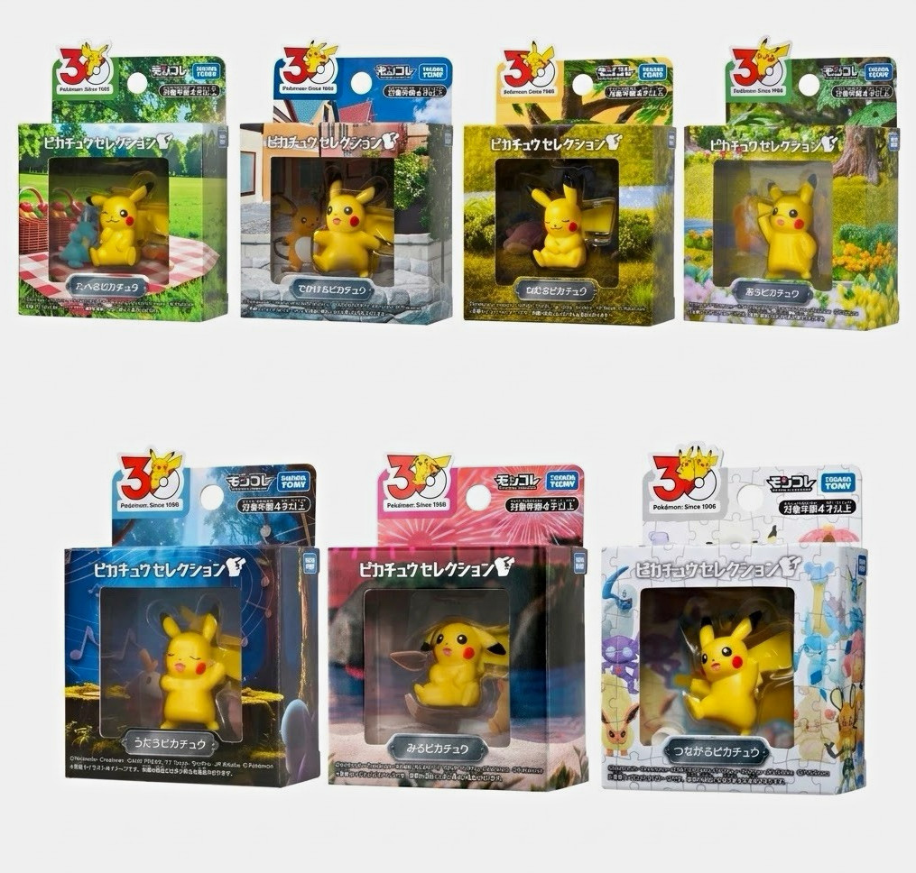 Pokemon 30th Anniversary Moncolle Pikachu Selection Complete Set 7 Takara Tomy