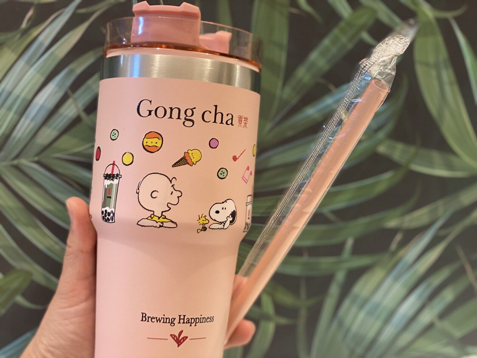 Gong cha x Peanuts Snoopy Baby Pink Tumbler -  Large 700ml Cup
