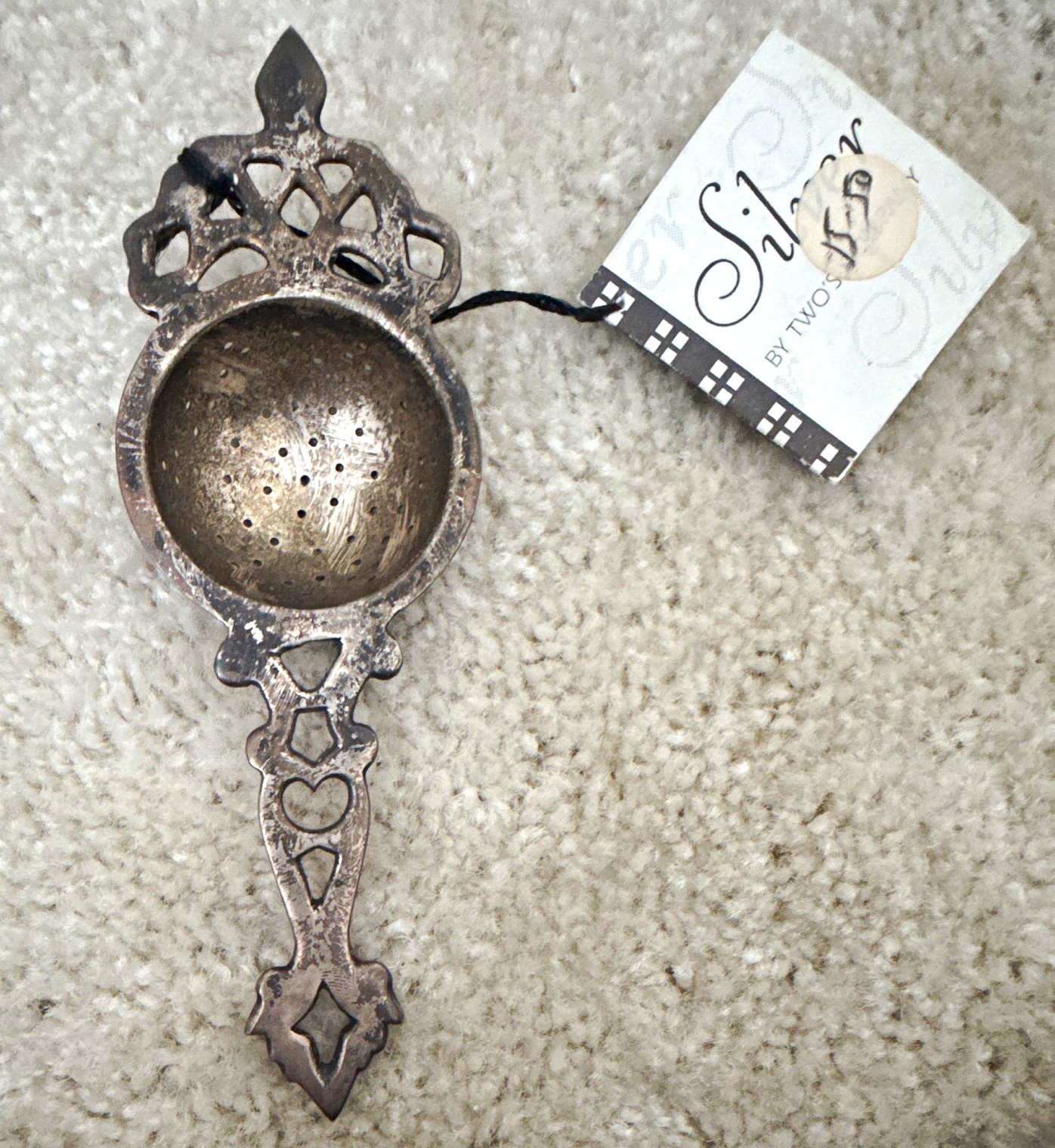 Two's Company Silver Plated Tea Strainer Licensed Reproduction Round w/ Handle Two's Company Silver Plated Tea Strainer Licensed Reproduction Round w/ Handle