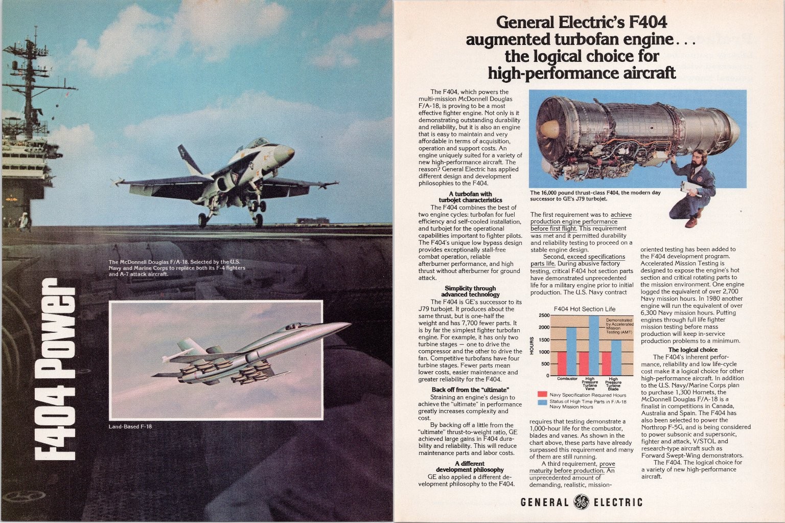 General Electric F404 Turbofan Engine F/A-18 Vintage 1980s 2pg Magazine Ad Print General Electric F404 Turbofan Engine F/A-18 Vintage 1980s 2pg Magazine Ad Print