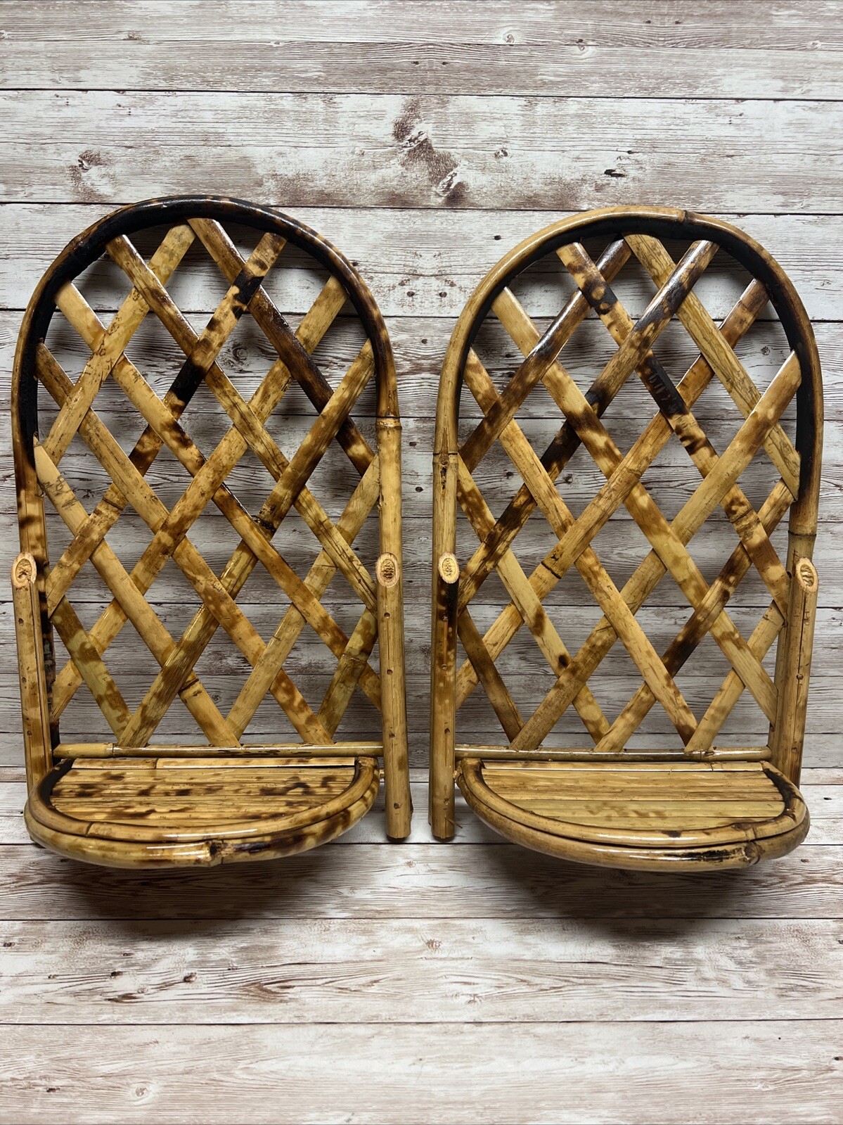 2 Vintage NOS Antique Bamboo Wall Sconce Shelf Candle Holder 15 x 9 from 1980's 2 Vintage NOS Antique Bamboo Wall Sconce Shelf Candle Holder 15 x 9 from 1980's
