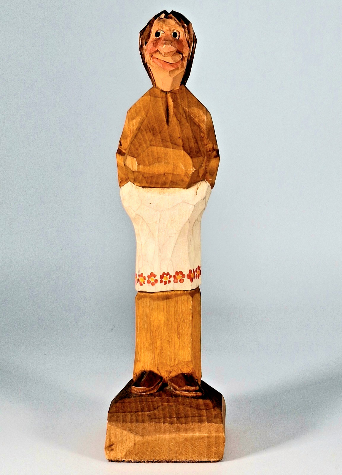 Vintage David Rauch Wood Carving 8.5” Ozark Pioneer Woman Hillbilly Folk Art Sig