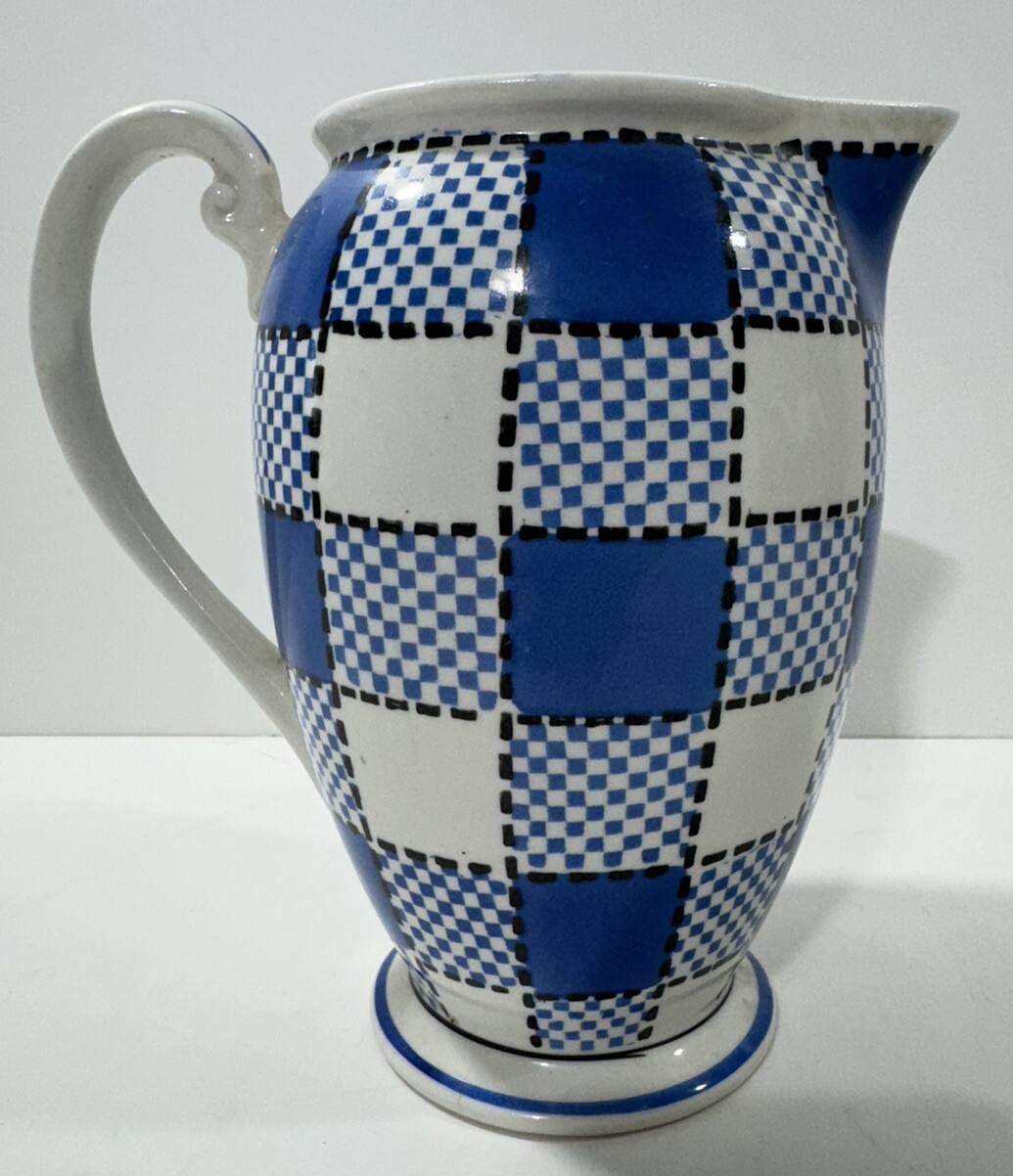 Kikusui Blue Checkers Japan Coffee Pot Pitcher Vintage Plaid