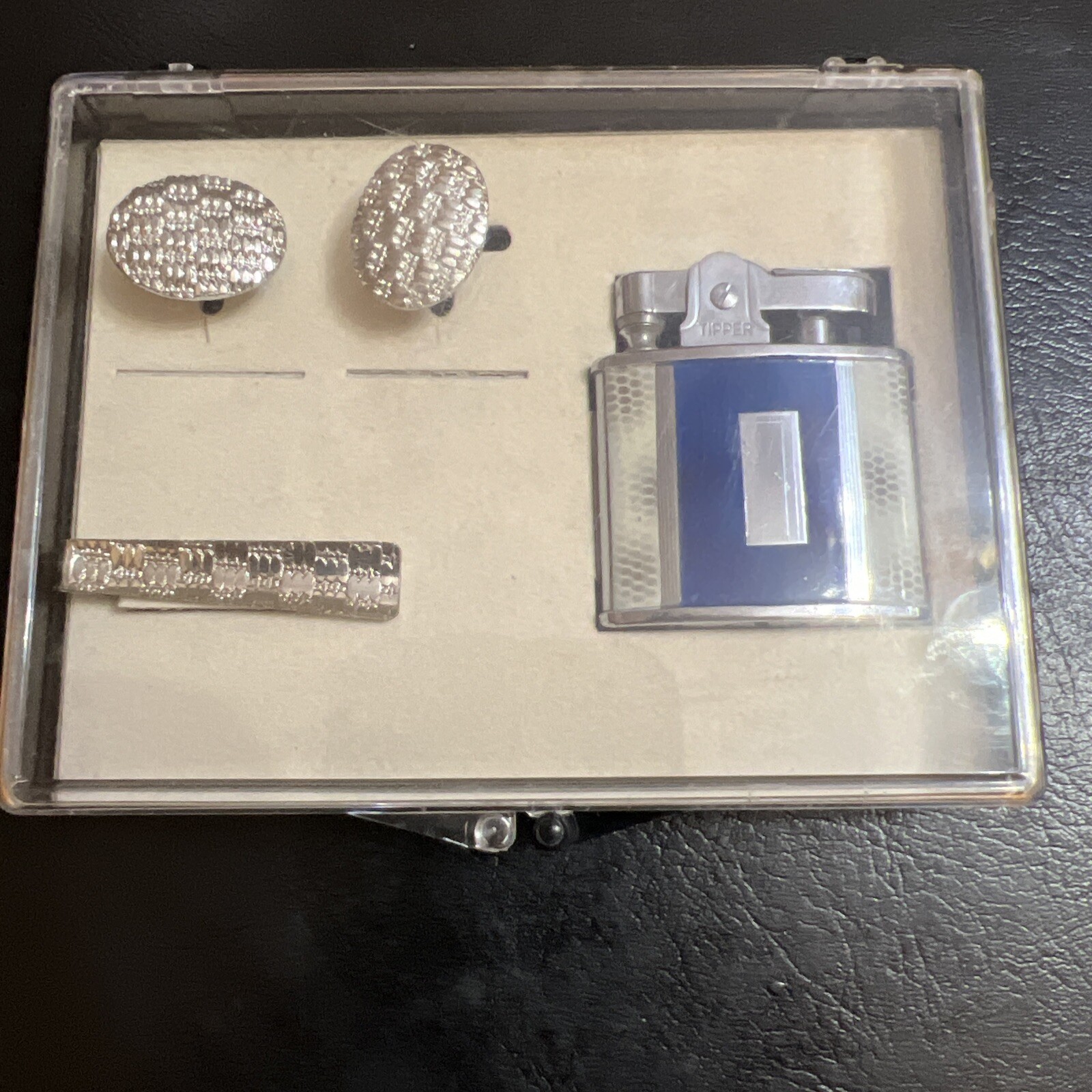 Stunning Art Deco Tipper Unfired Lighter Cufflinks Tie Clip Set New Old Stock