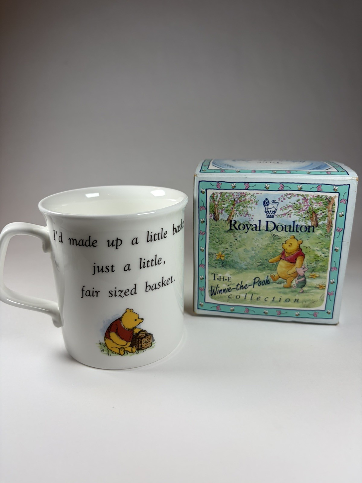 VINTAGE BOXED ROYAL DOULTON WINNIE-THE-POOH MUG - POOH BASKET POEM -NEVER USED