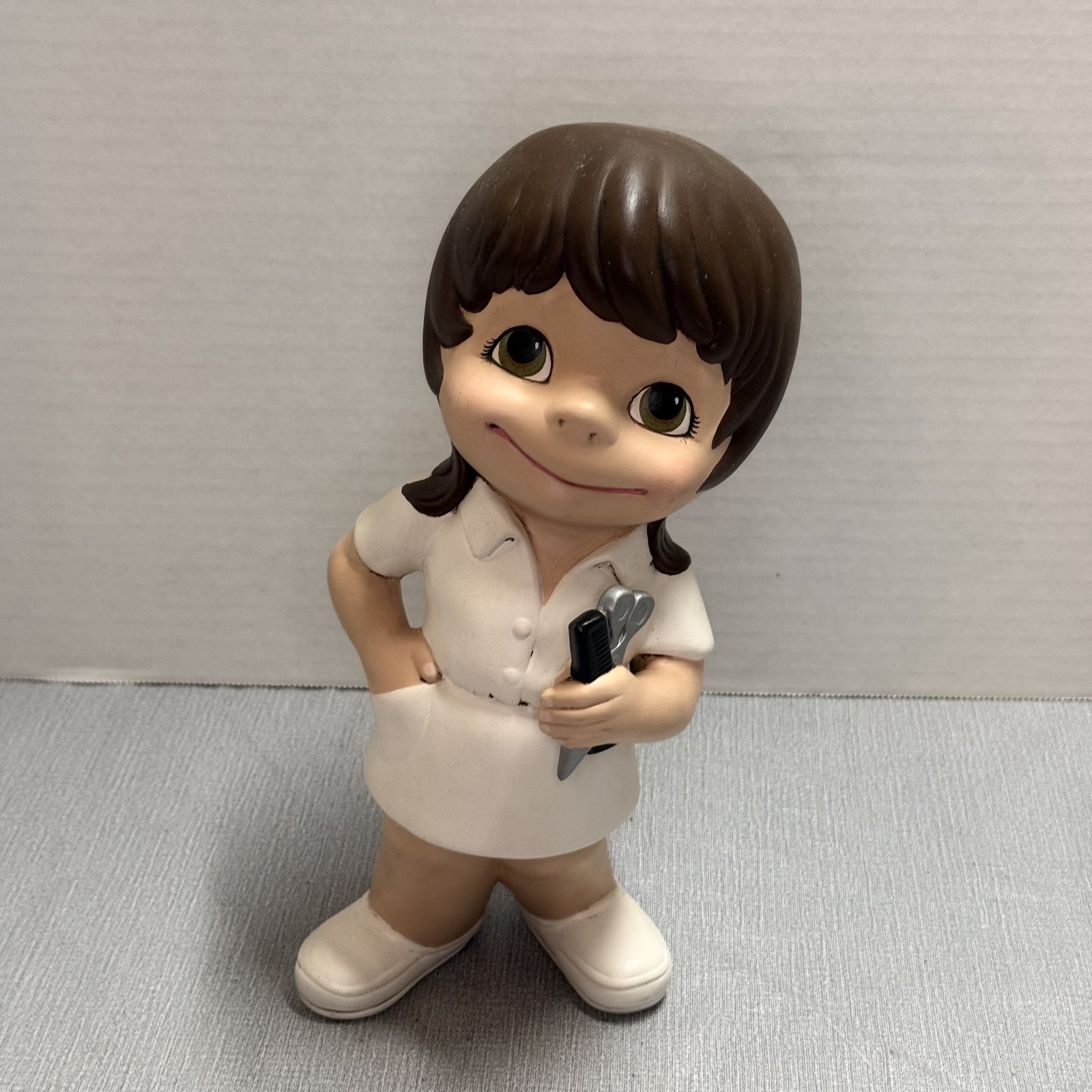 Vintage Big Eye Dental Hygienist Nurse Girl Figurine 7in Resin
