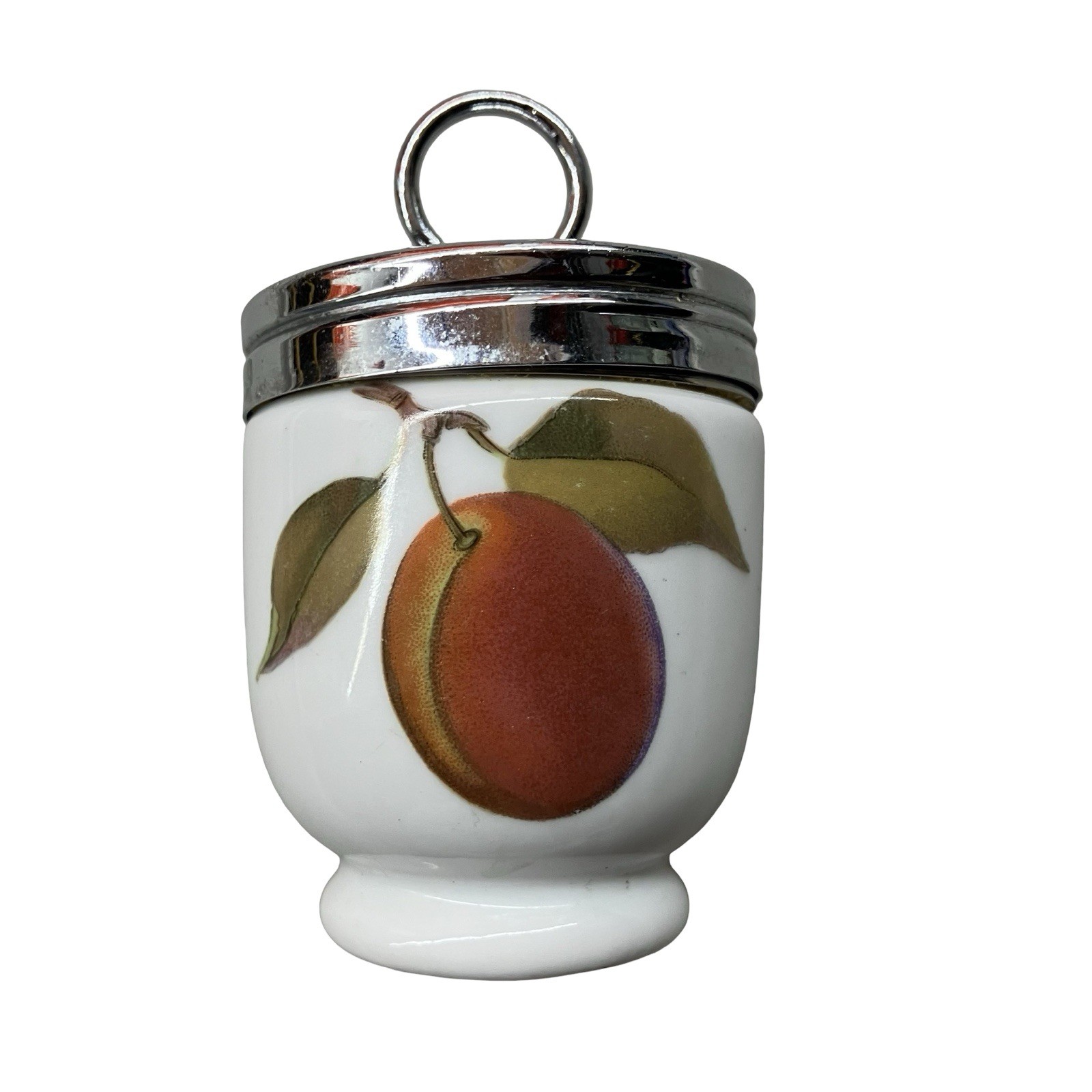 VTG Royal Worcester Evesham Porcelain Egg Coddler Peach Berry Motif Lid England VTG Royal Worcester Evesham Porcelain Egg Coddler Peach Berry Motif Lid England