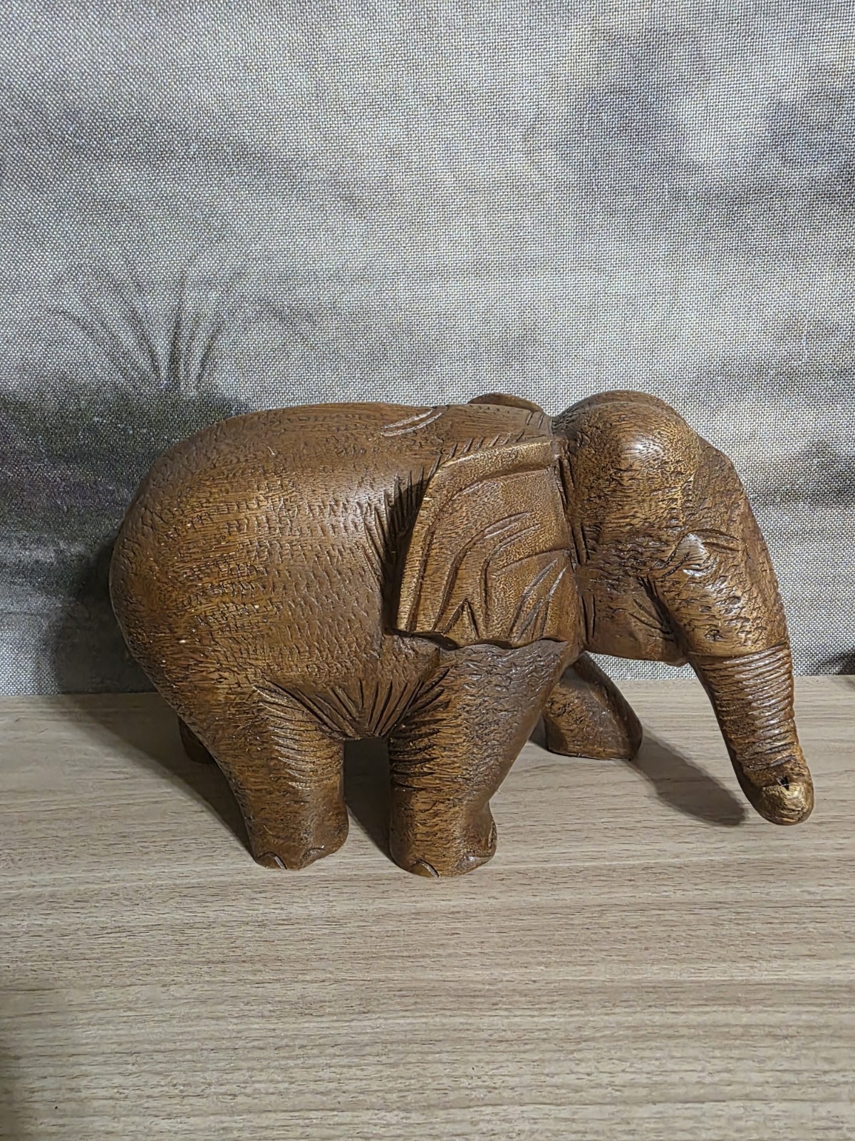 Vintage Hand Carved Solid Wood Elephant Figurine Large 11.5 Vintage Hand Carved Solid Wood Elephant Figurine Large 11.5