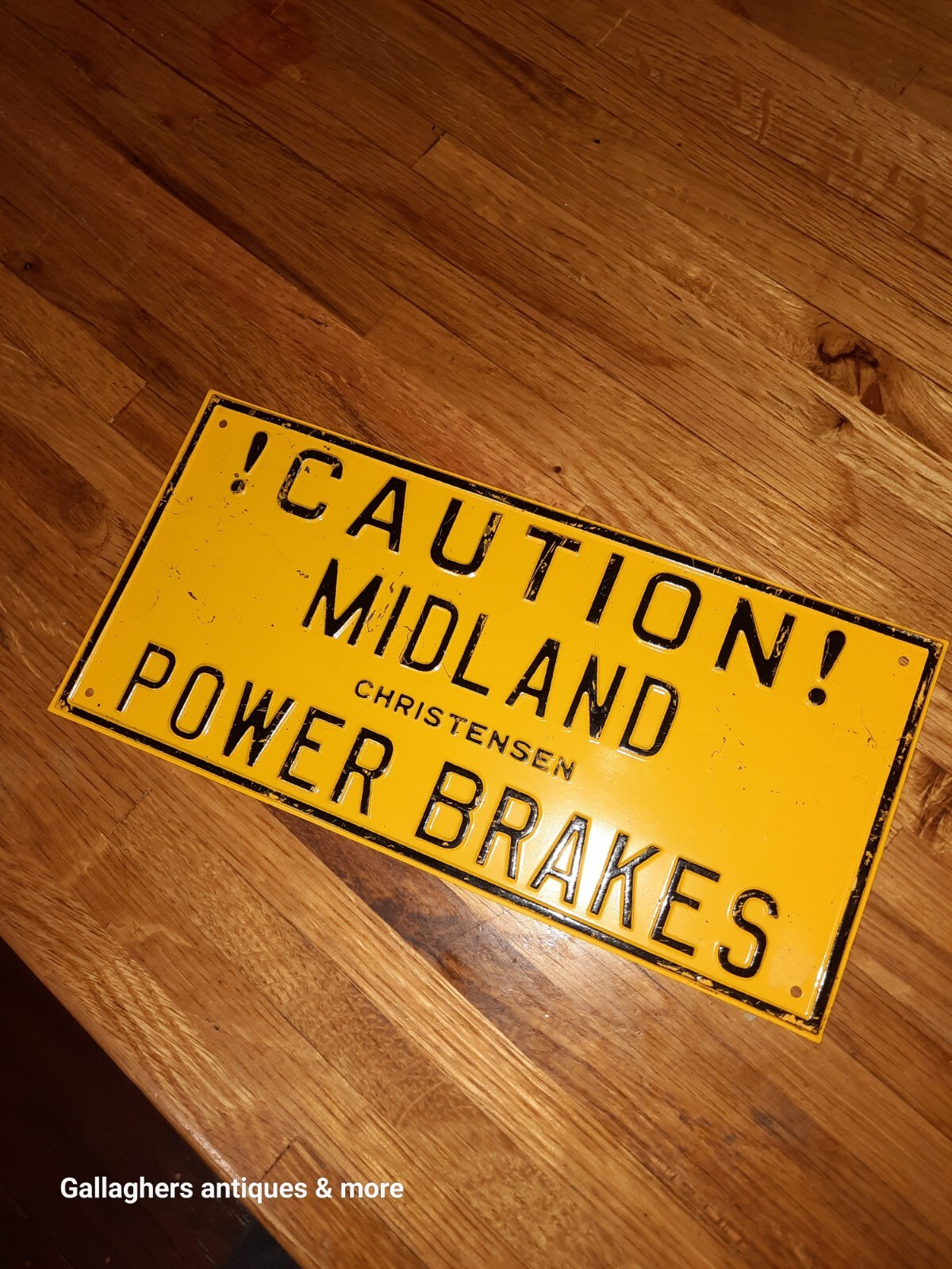 Rare vintage Midland Christensen Brake Equipment Caution power breaks Sign Rare vintage Midland Christensen Brake Equipment Caution power breaks Sign