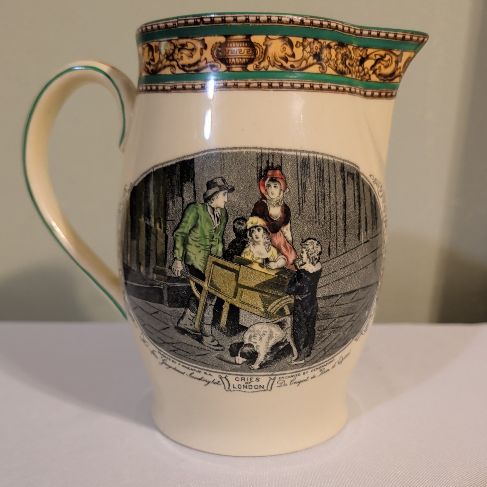NICE  ANTIQUE ADAMS TUNSTALL TRANSFERWARE MILK JUG CRIES OF LONDON
