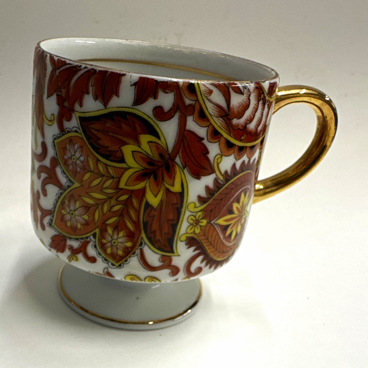Royal Doulton Paisley Floral Porcelain Cup, Glossy White, Gold Trim Handle Royal Doulton Paisley Floral Porcelain Cup, Glossy White, Gold Trim Handle