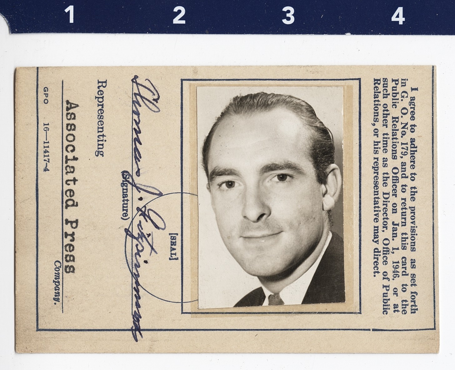 1945 US Navy ID of Associated Press Photographer Thomas Fitzsimmons 1945 US Navy ID of Associated Press Photographer Thomas Fitzsimmons