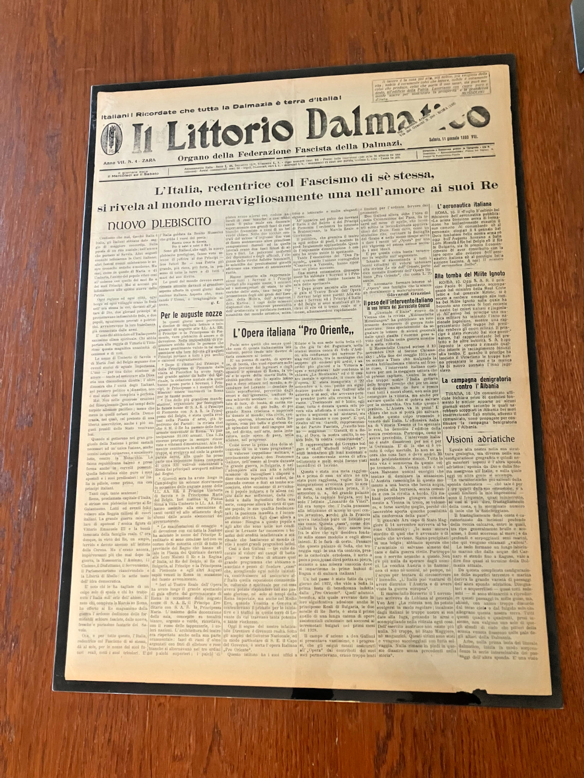 Italian Fascist-Era Newspaper – “Il Littorio Dalmata” – Original Historic Issue