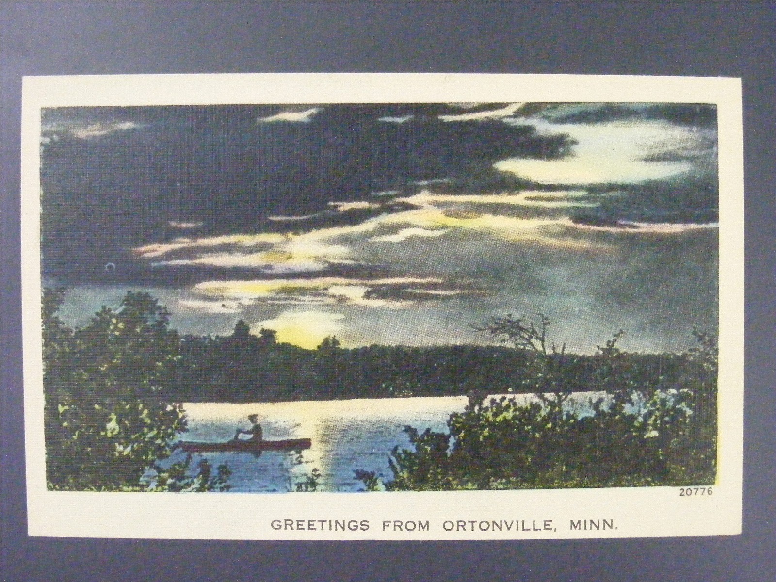 Ortonville Minnesota MN Night Lake Scene Vintage Linen Postcard 1930-45