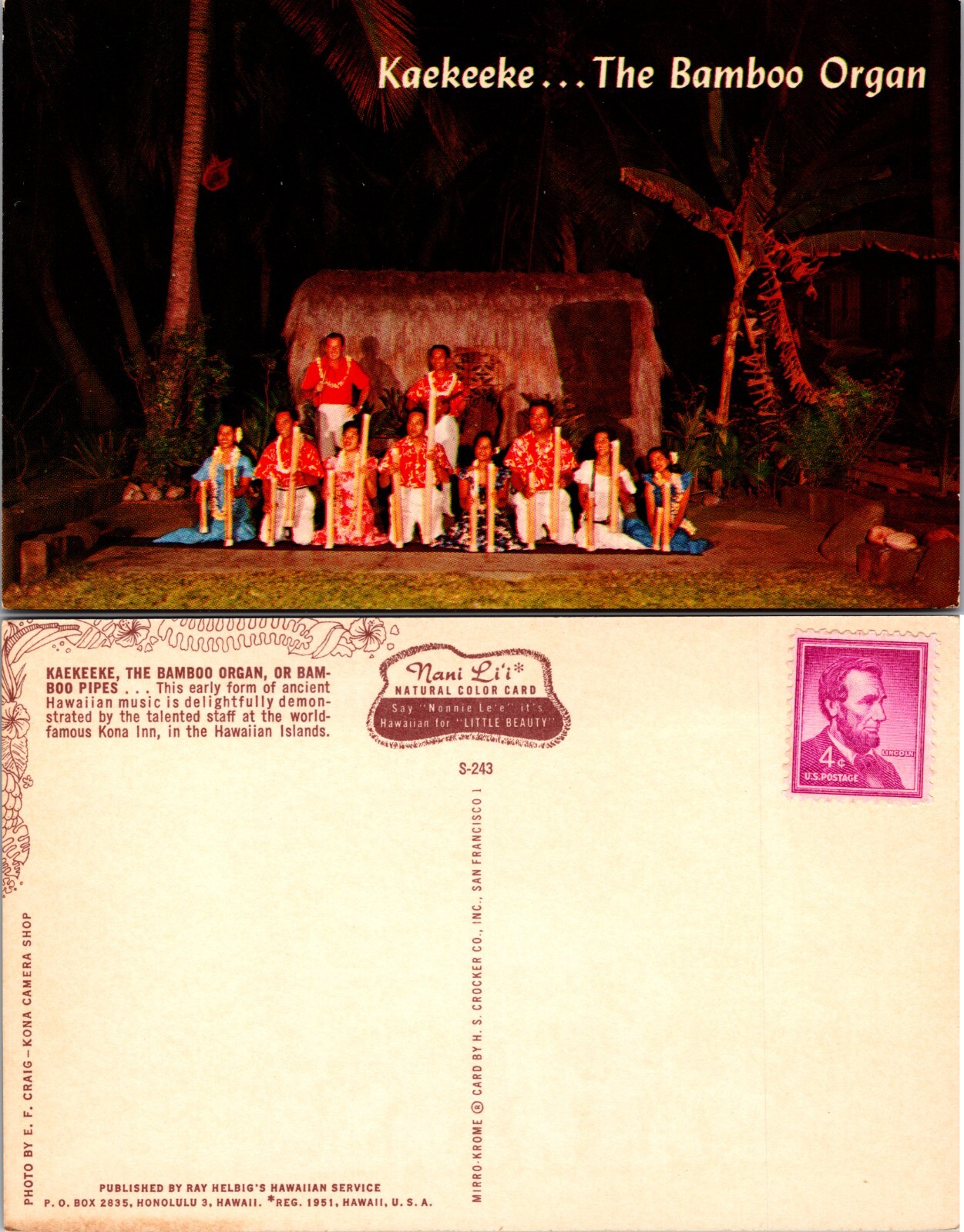 Kaekeeke Bamboo Organ Musicians Kona Hawaii HI Postcard