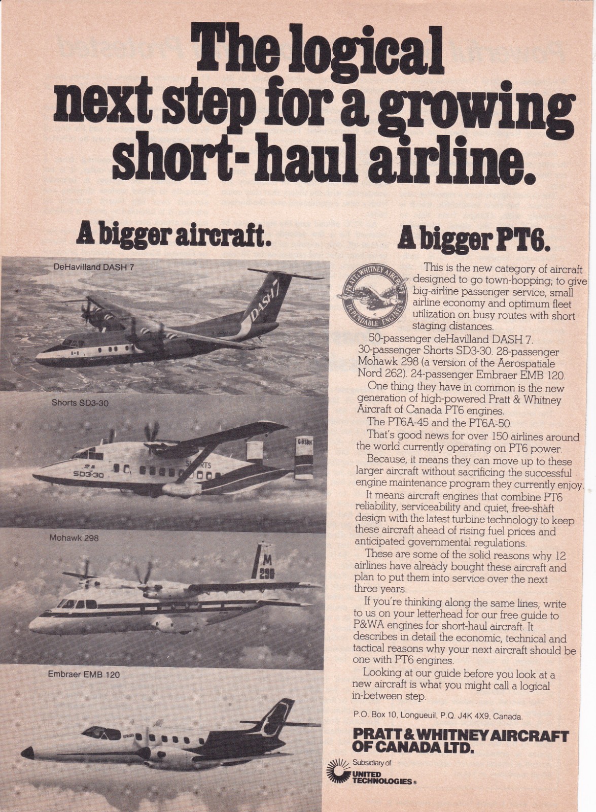 1976 Pratt & Whitney Longueuil P.Q. Canada PT6 Engines Vintage Print Ad 8x11