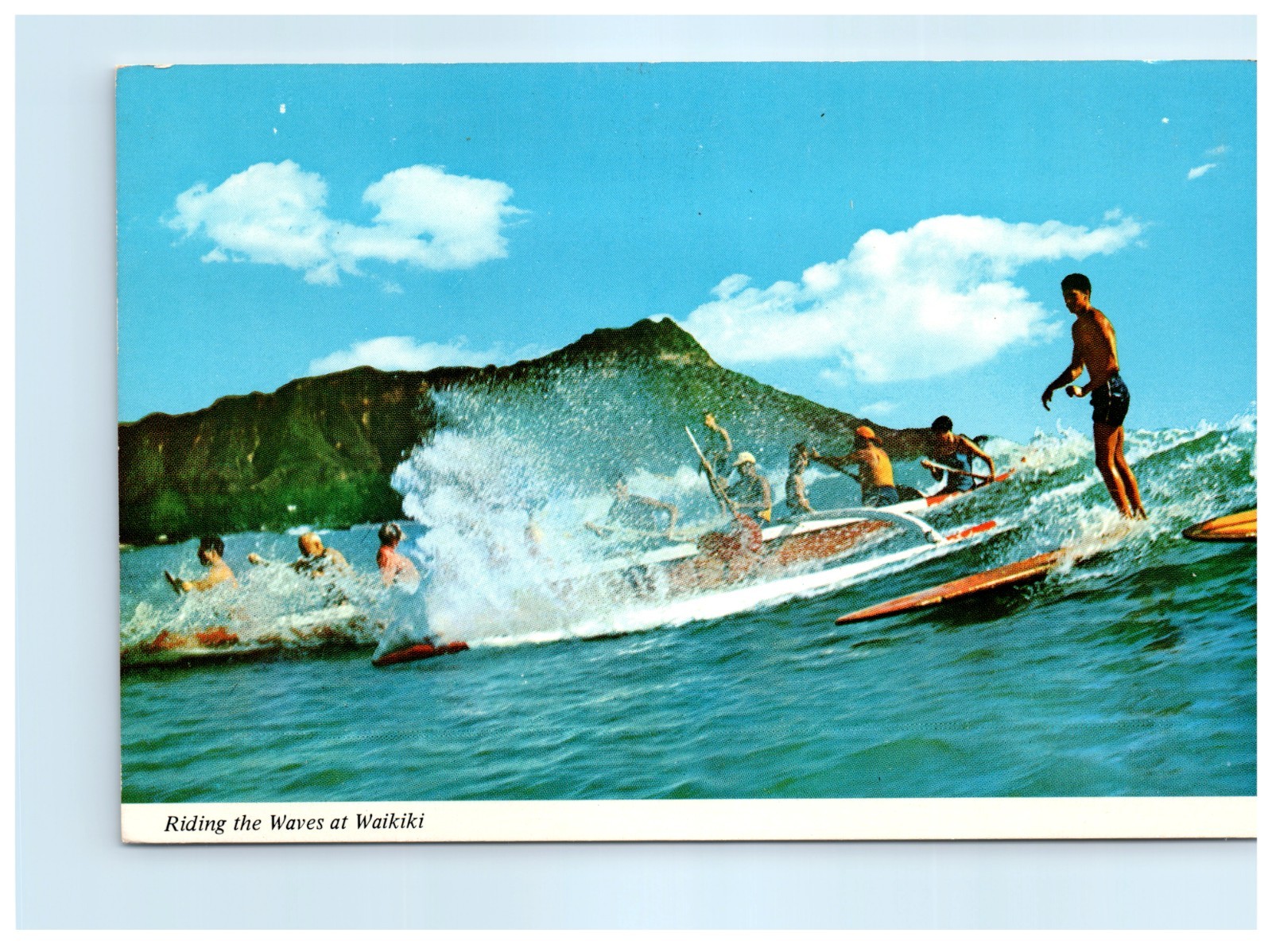intage Postcard Waikiki Surf Canoe and Diamond Head Hawaii intage Postcard Waikiki Surf Canoe and Diamond Head Hawaii