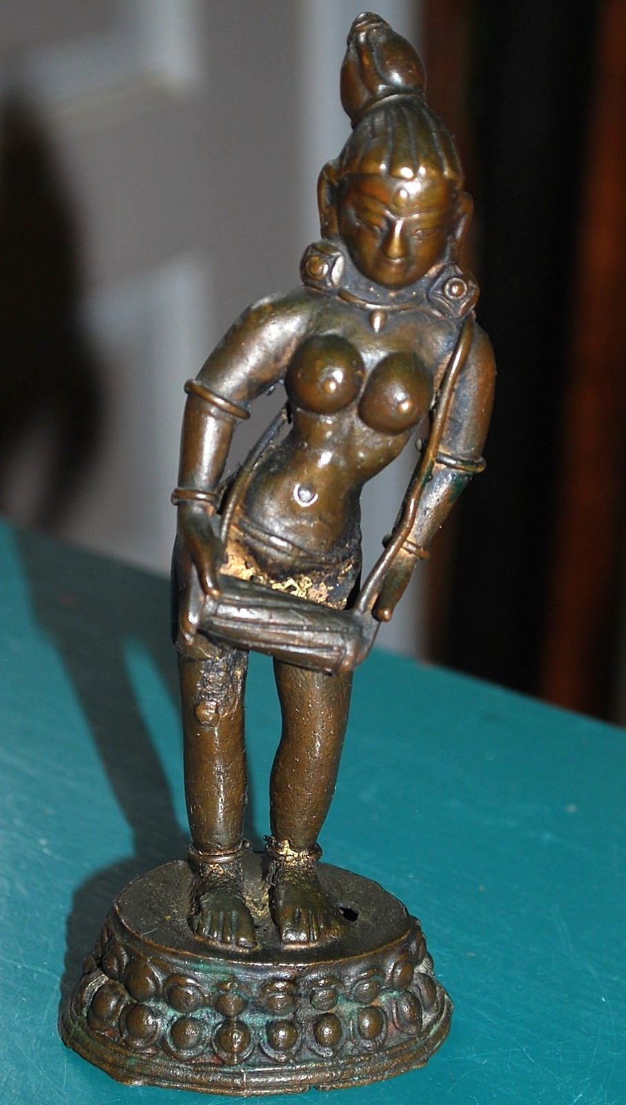 Vtg BRONZE STATUE FIGURINE Handmade India NUDE WOMAN MUSICIAN 6