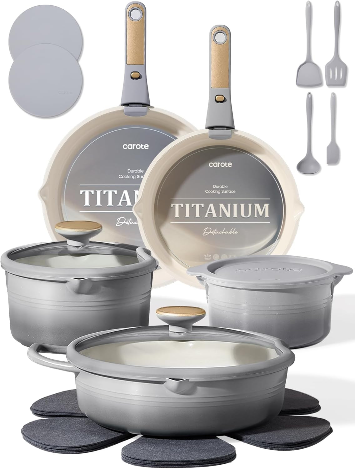 20Pcs Titanium Cookware Set, Pots and Pans Set Detachable Handle | Non-Stick, No 20Pcs Titanium Cookware Set, Pots and Pans Set Detachable Handle | Non-Stick, No