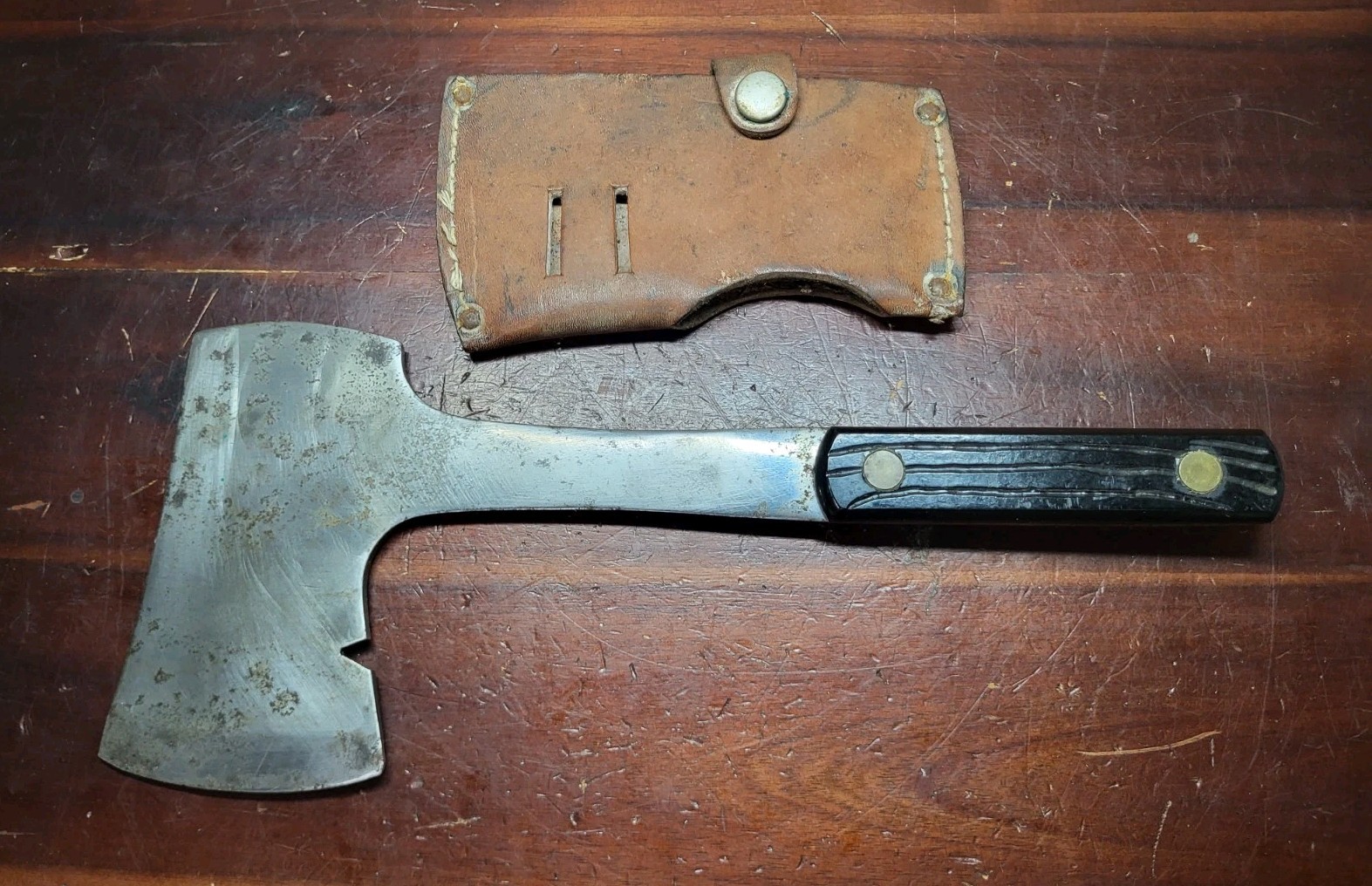 Vintage Utica Sportsman Hatchet w/ Leather Sheath Vintage Utica Sportsman Hatchet w/ Leather Sheath