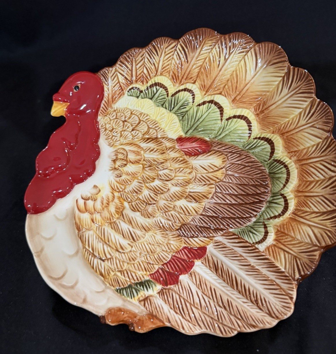 Pier1 Imports-Fall Thanksgiving TURKEY Shaped Serving Appetizer Plate Painted