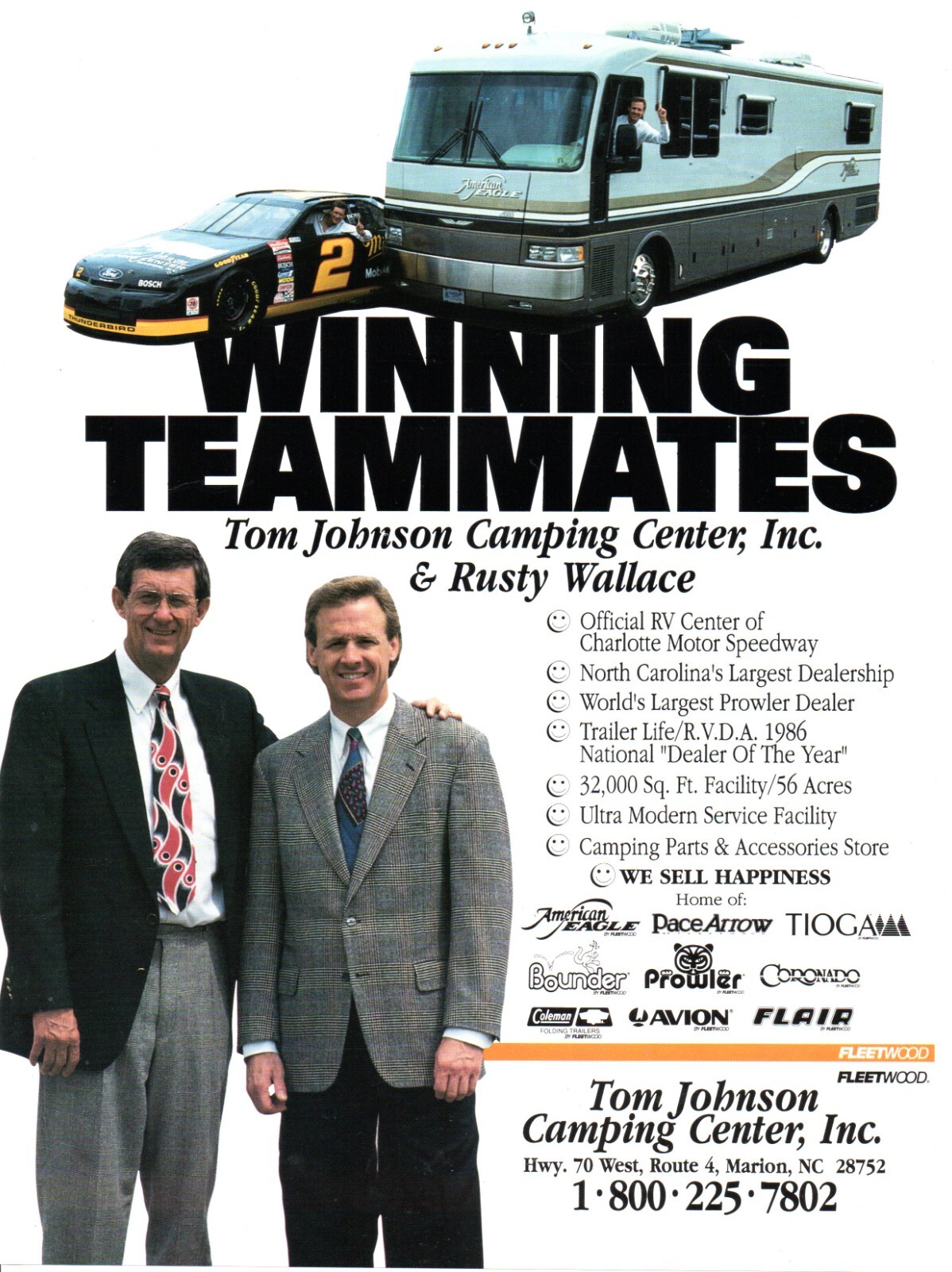 1994 RUSTY WALLACE & Tom Johnson Camping Center Nascar Racing PRINT AD WALL ART