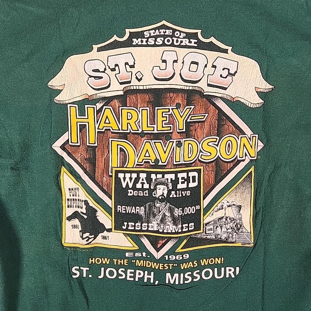 VTG 1993 Harley Davidson Shirt Mens L Green How The Midwest Was Won St Joe MO VTG 1993 Harley Davidson Shirt Mens L Green How The Midwest Was Won St Joe MO