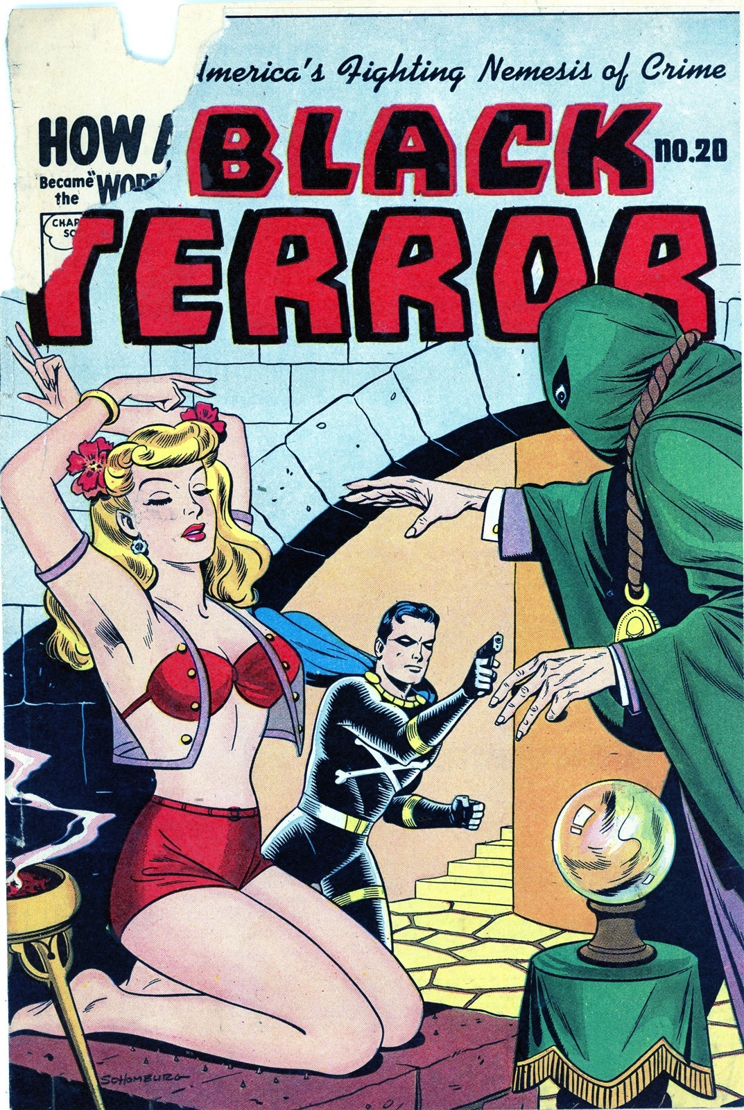 BLACK TERROR #20 ALEX SCHOMBURG GGA COVER 1947-COVER ONLY BLACK TERROR #20 ALEX SCHOMBURG GGA COVER 1947-COVER ONLY
