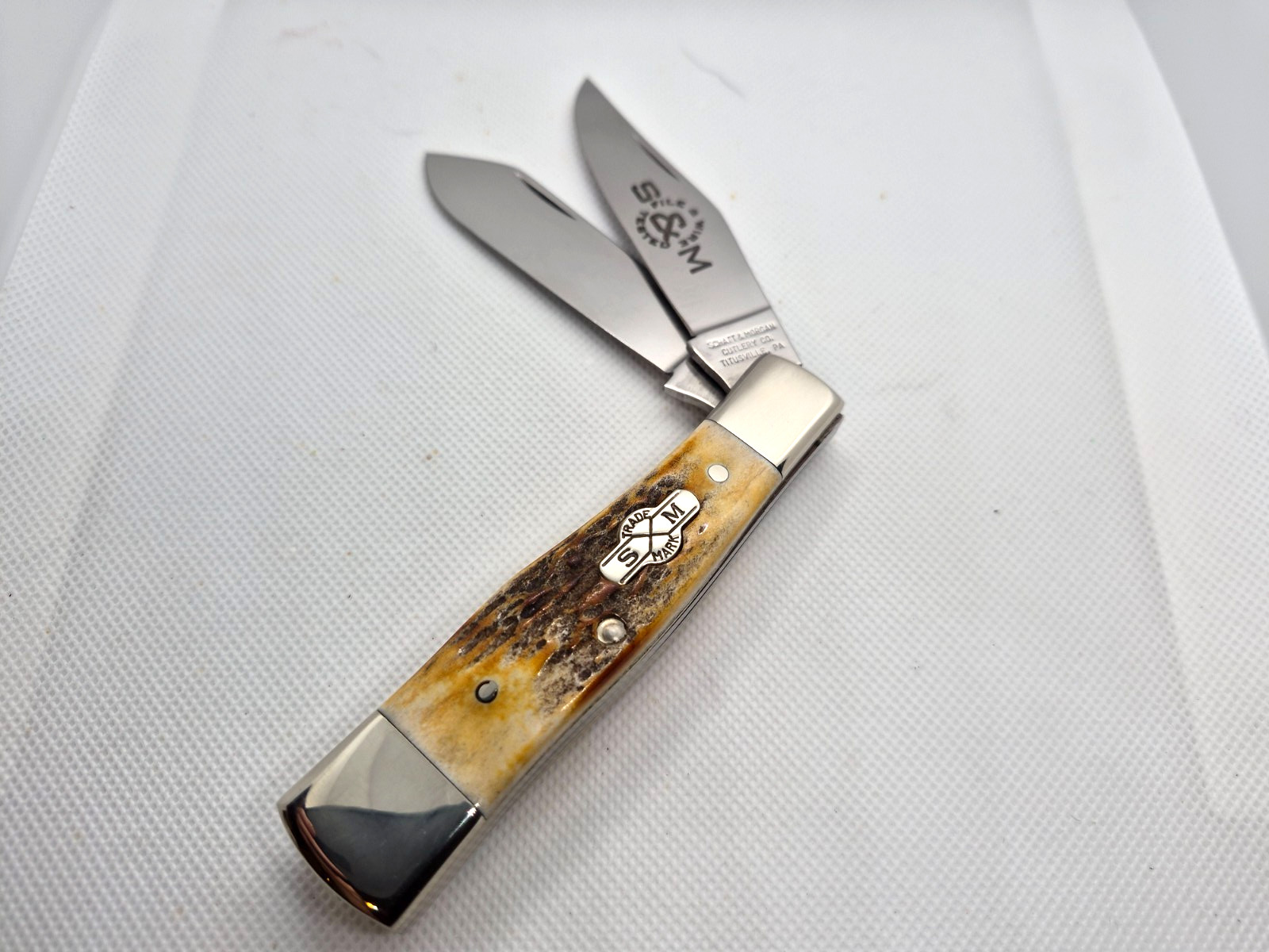 Schatt & Morgan Knife…4 1/4” File & Wire Tested GUNSTOCK…Gorgeous Genuine STAG