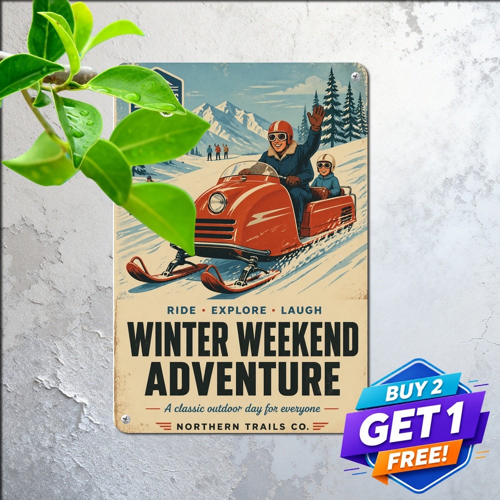 Classic Snowmobile Winter Sport Sign Metal Sign Vintage Cabin Decor 8x12