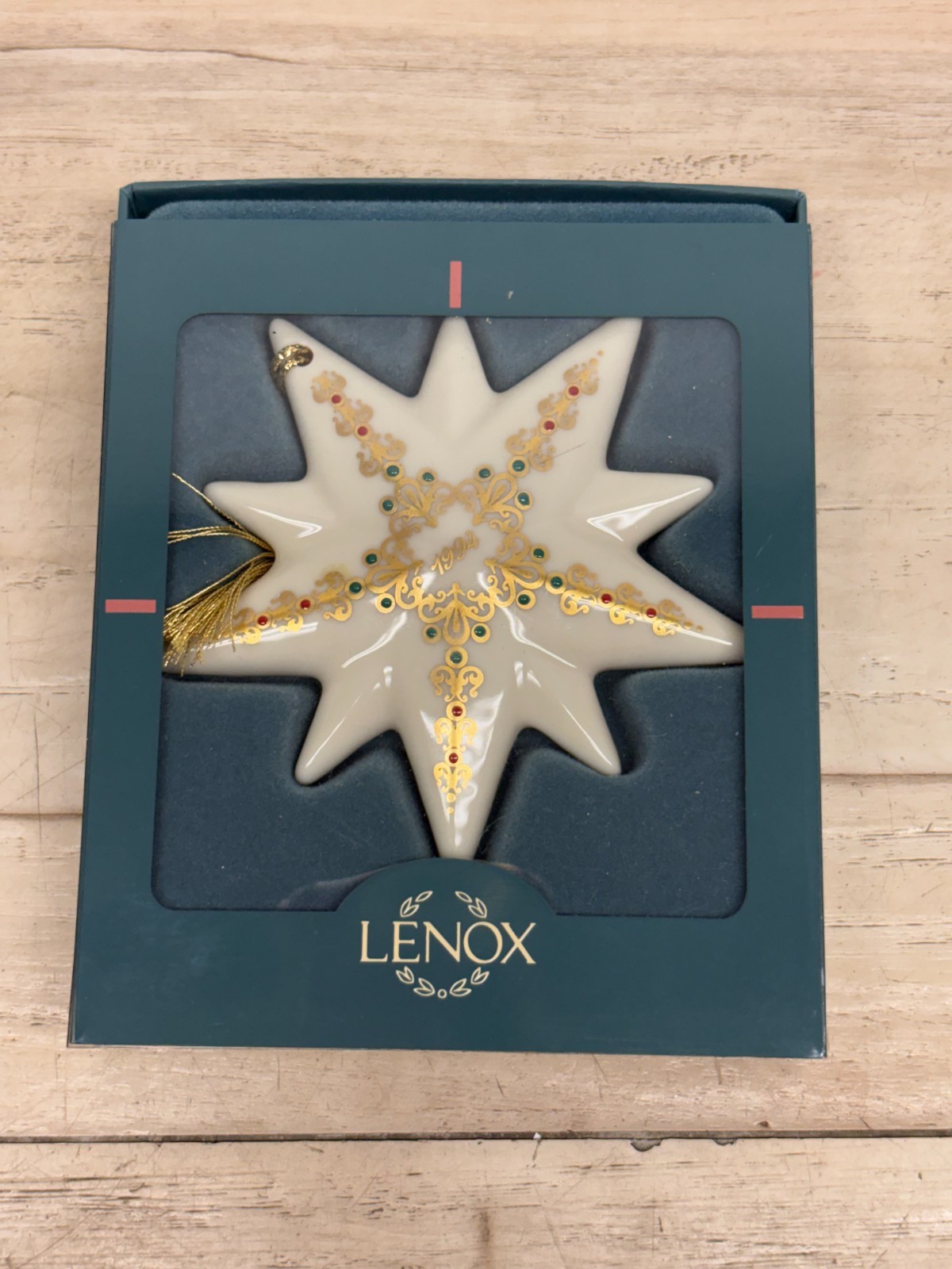 Vtg 1994 Lenox Porcelain  Star Annual Christmas Ornament With  Decorated Gold