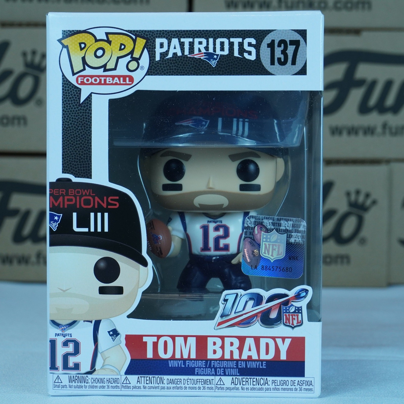 Funko Pop NFL Tom Brady #137 Patriot Super Bowl LIII Champions 100th Anniversary