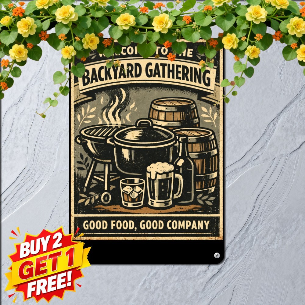 Custom Backyard Bar Covered Patio Welcome Plaque Retro Metal Tin Sign 8x12