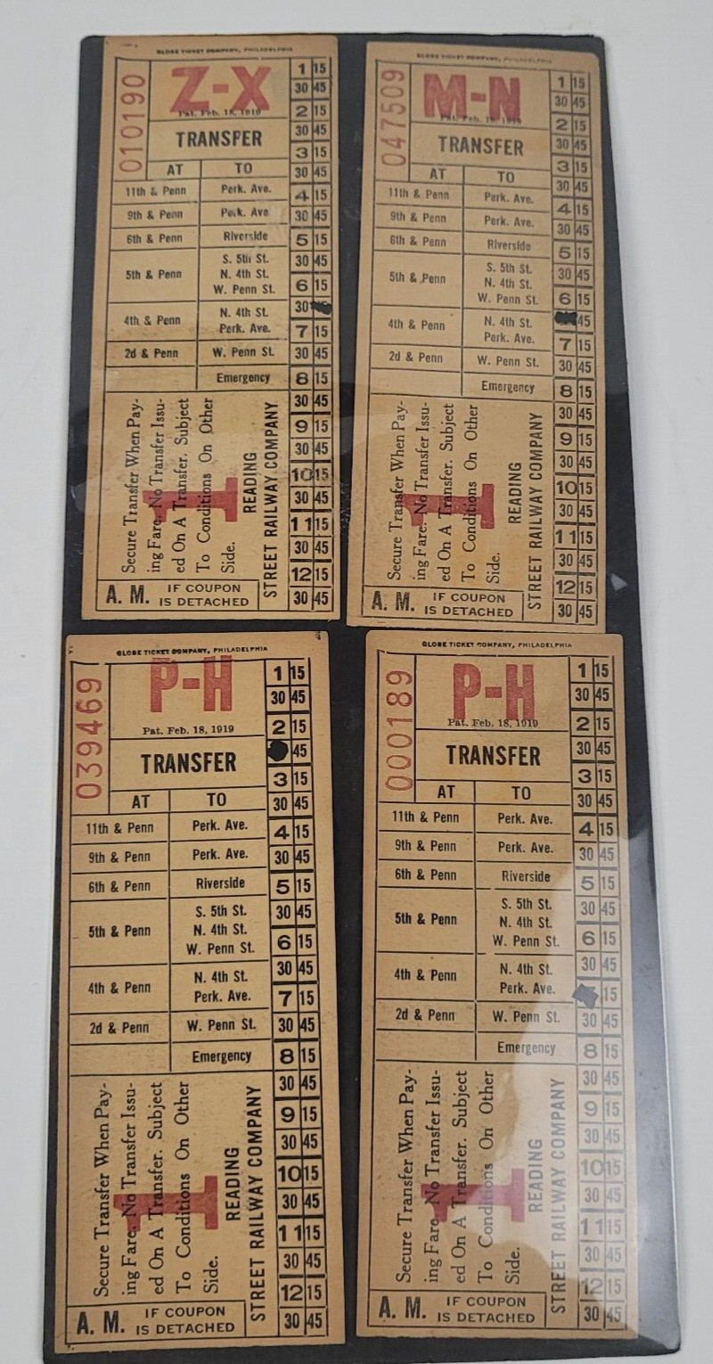 Lot 8 Antique 1919 Reading Street Railway Company Trolley Transfer Tickets