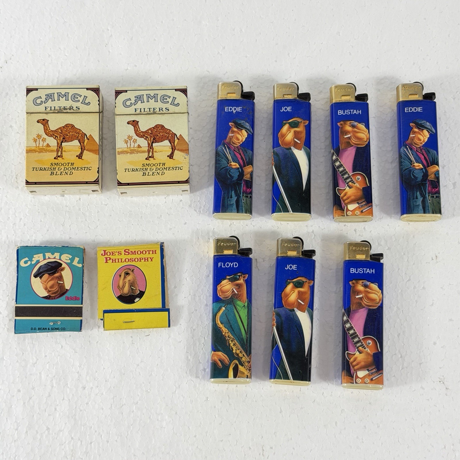 Camel Lighters Bundle Lot Of 11 Joe Camel Band Cigarette Boxes & Matches Untest