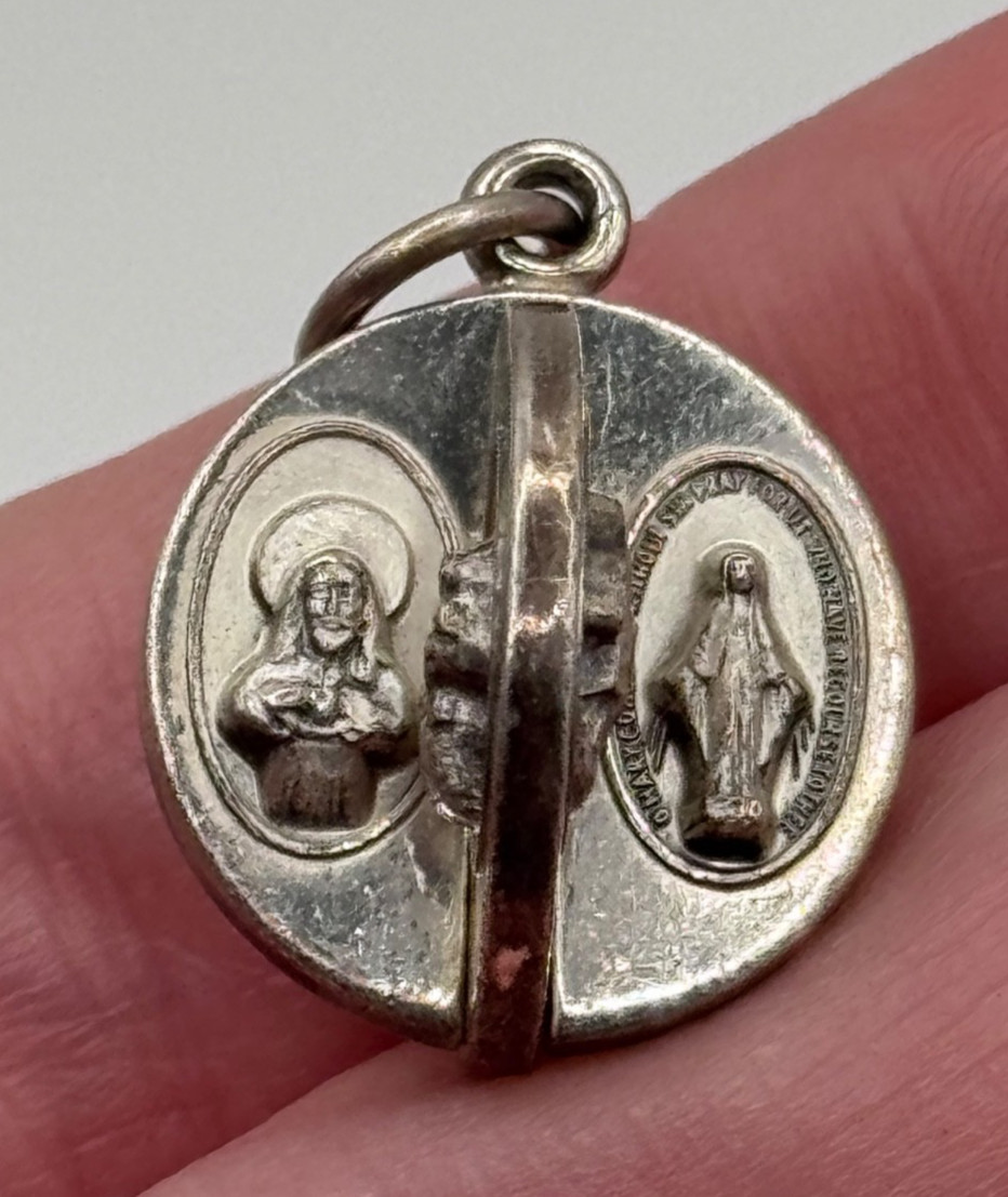Vintage Creed Sterling Silver Jesus Mary Saint Catholic Religious Medal Charm
