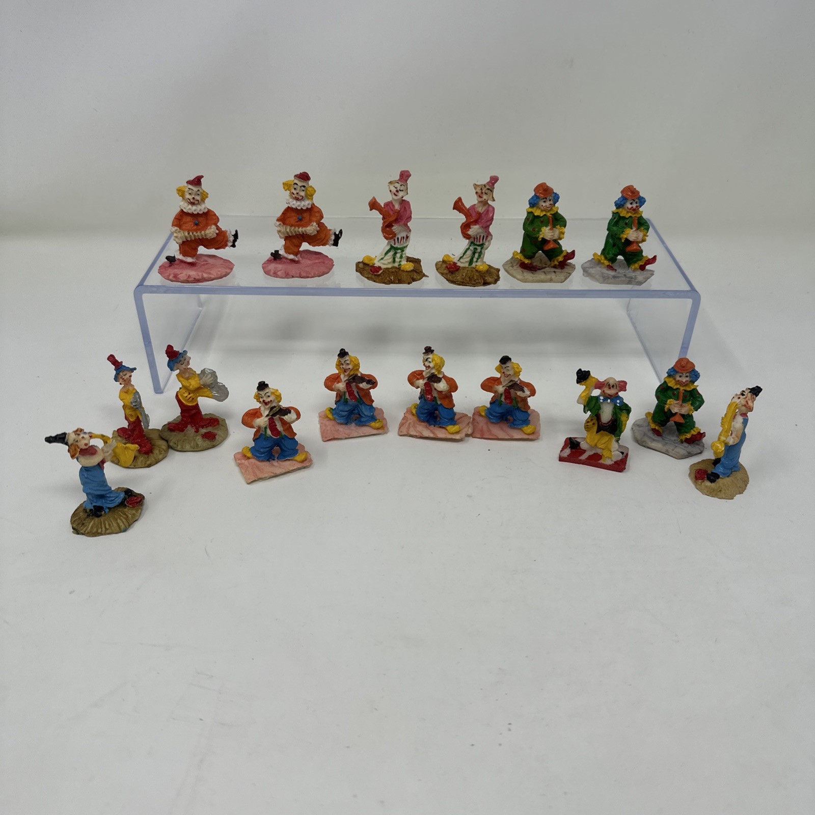 Vintage Circus Clown Band Miniatures -2” Tall.  16 Pieces. Cast Plaster. Rare