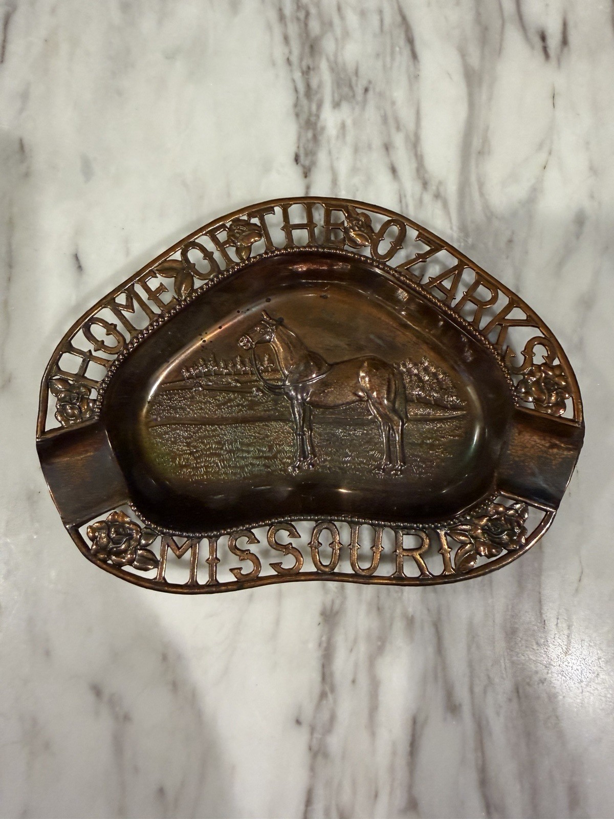 Vintage Missouri State “Home of the Ozarks” Metal Trinket Dish Ashtray