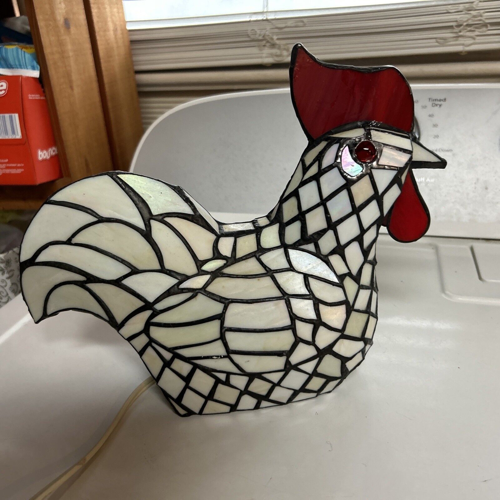 Rooster Chicken Stained Glass Lamp Tiffany Style Country Farmhouse 10” Vintage