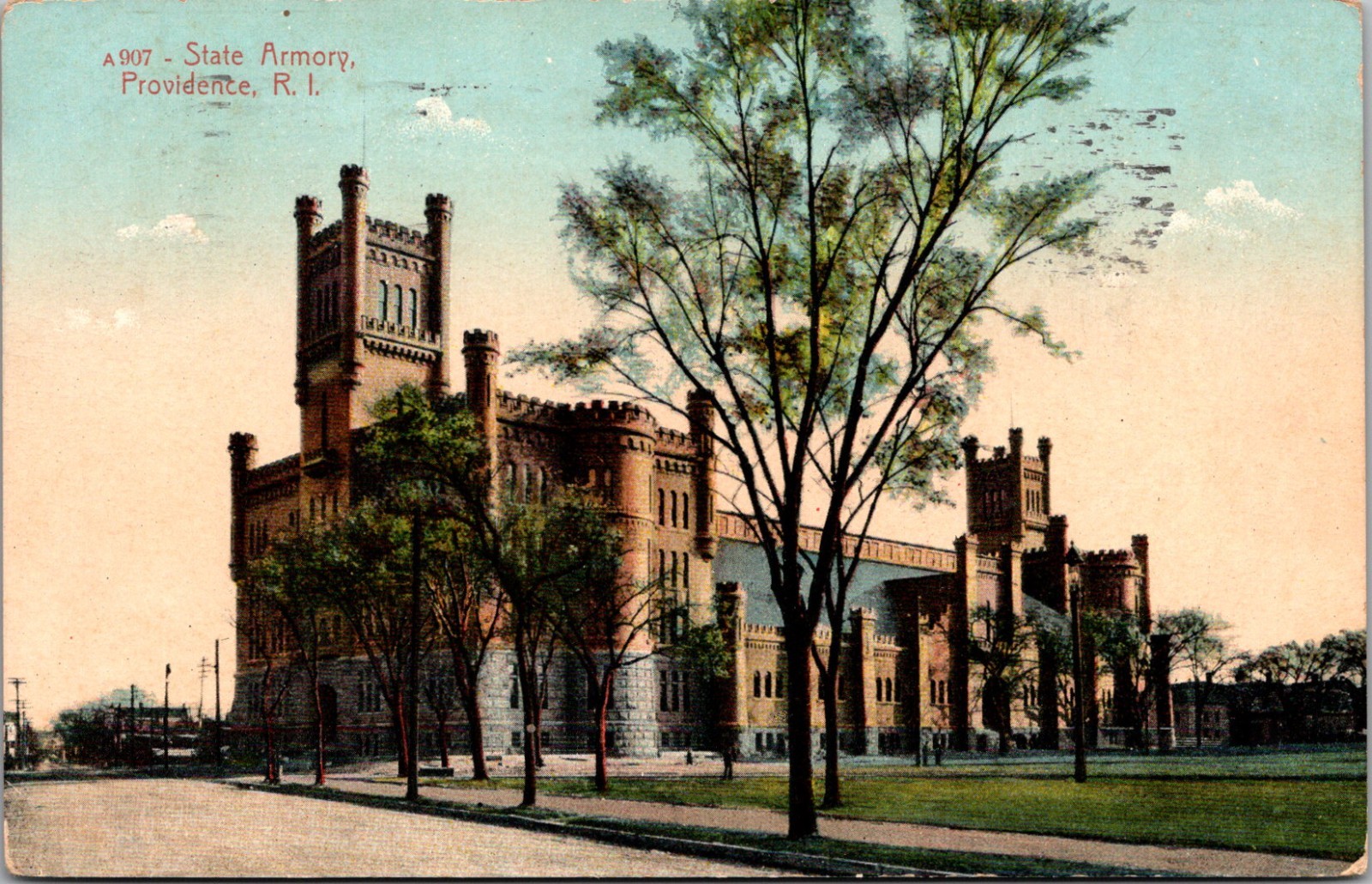 1909 Vintage Postcard State Armory Providence RI Blanchard Young & Co