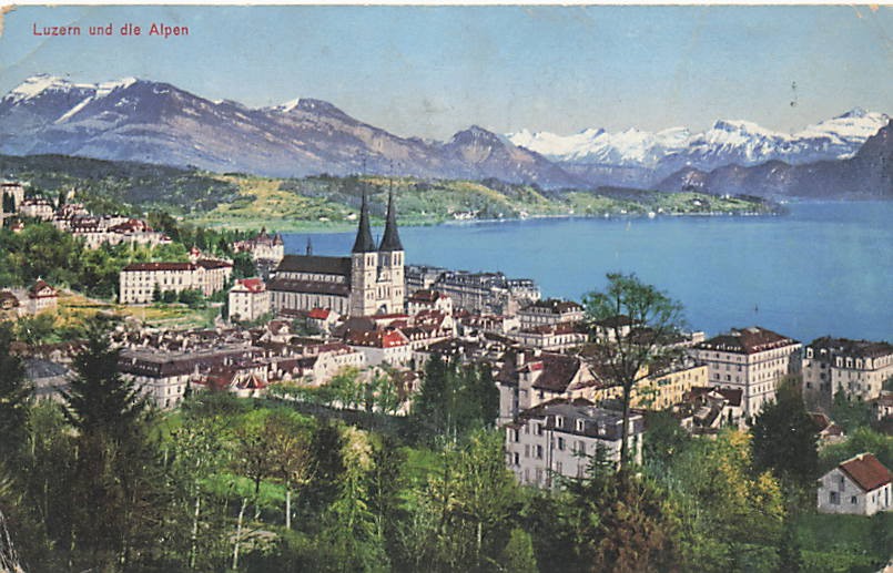 Postcard Switzerland: Luzern und die Alpen, Lucerne DB Posted 1924