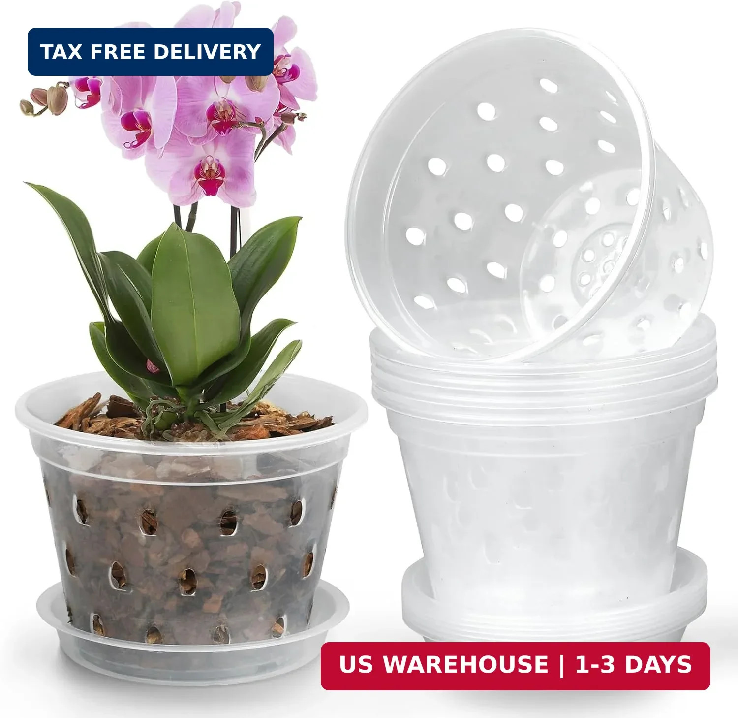 Orchid Pot, 8 Pack 4 Inch Clear Orchid Pots with Holes and Saucers | Thick Plast Orchid Pot, 8 Pack 4 Inch Clear Orchid Pots with Holes and Saucers | Thick Plast