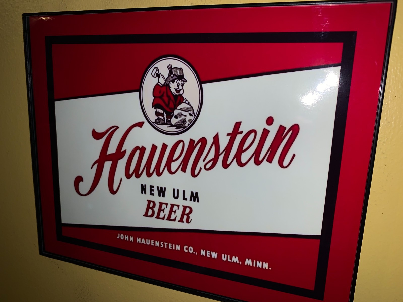 Hauenstein New Ulm Beer Bar Man Cave Framed Advertising Sign Hauenstein New Ulm Beer Bar Man Cave Framed Advertising Sign