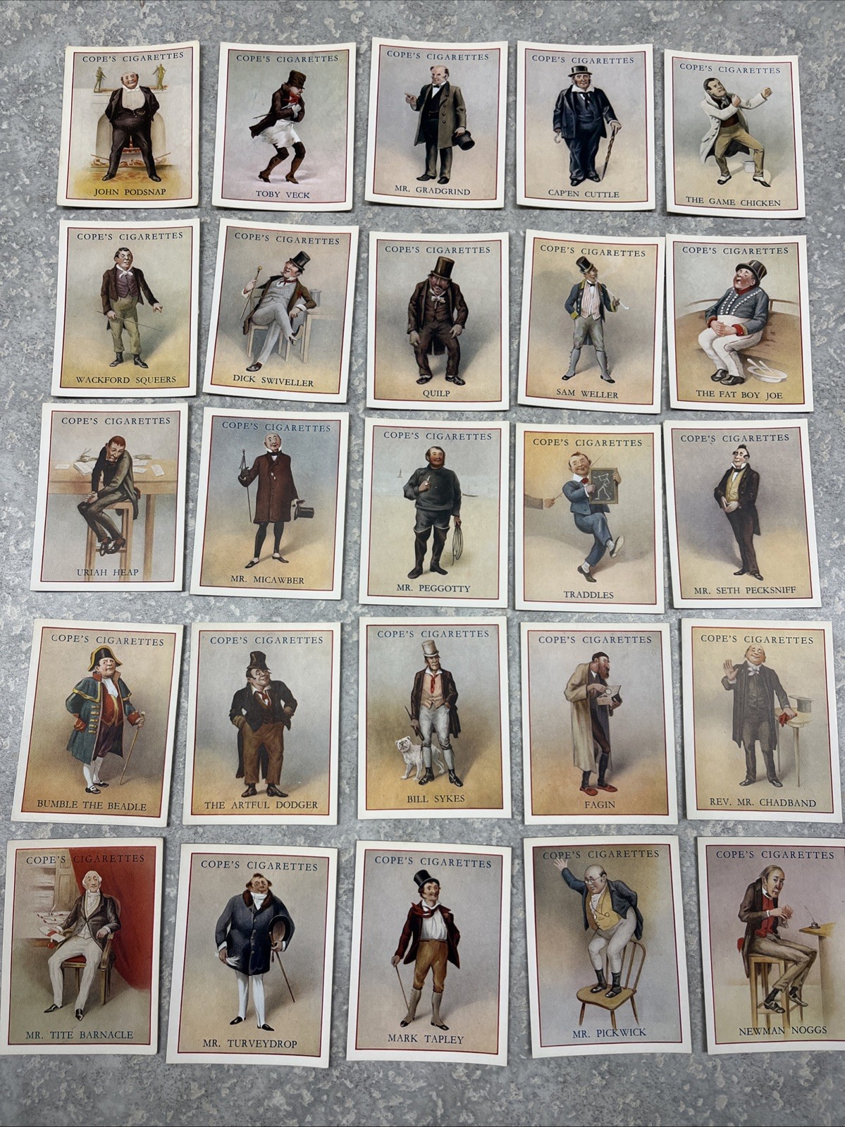 1939 - DICKENS CHARACTERS - ORIGINAL COPES CIGARETTE TOBACCO CARDS LOT OF 25. 1939 - DICKENS CHARACTERS - ORIGINAL COPES CIGARETTE TOBACCO CARDS LOT OF 25.