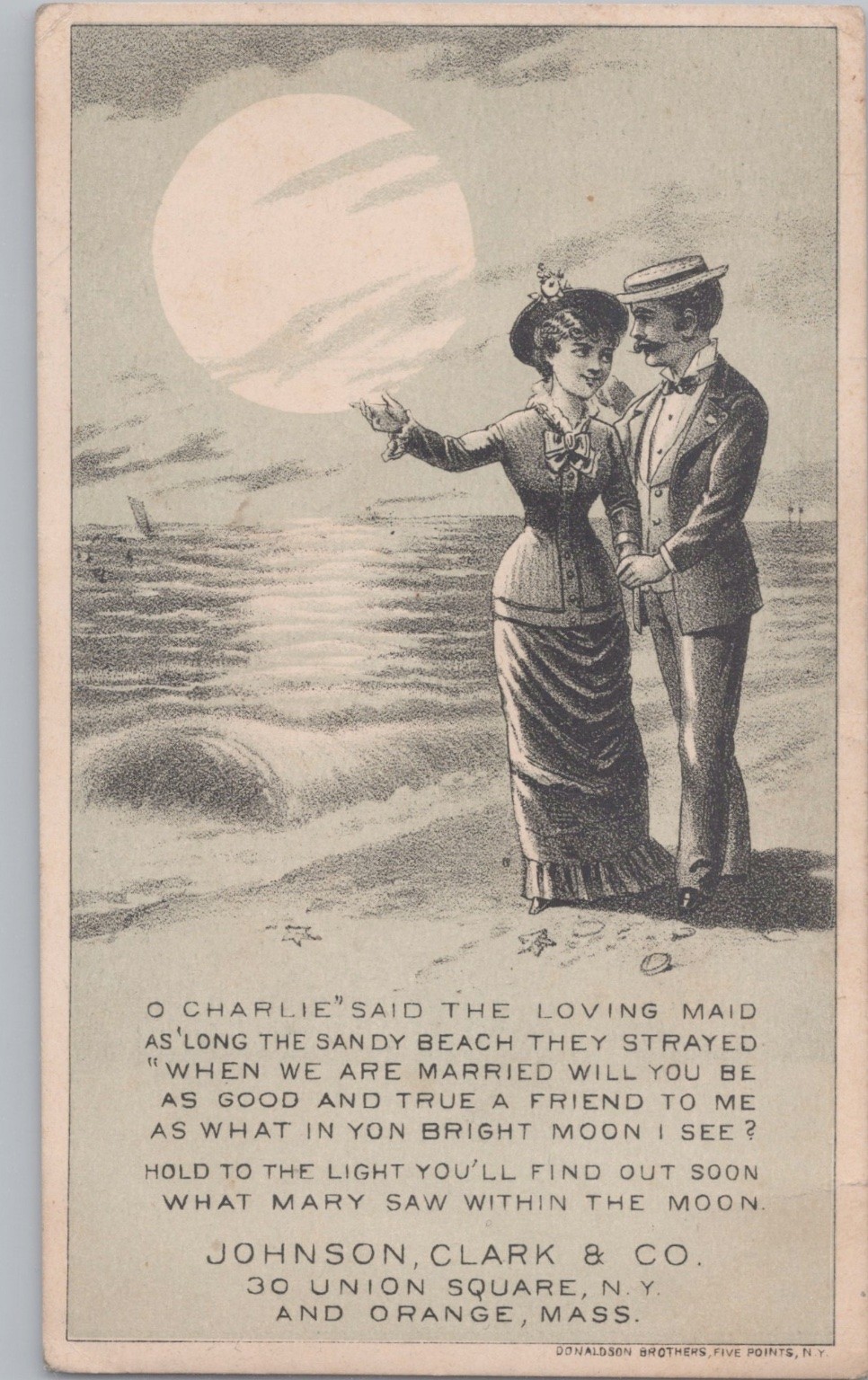 Hold-to-Light Trade Card Johnson Clark & Co Sewing Machine J.H.H. Bennett IL Hold-to-Light Trade Card Johnson Clark & Co Sewing Machine J.H.H. Bennett IL